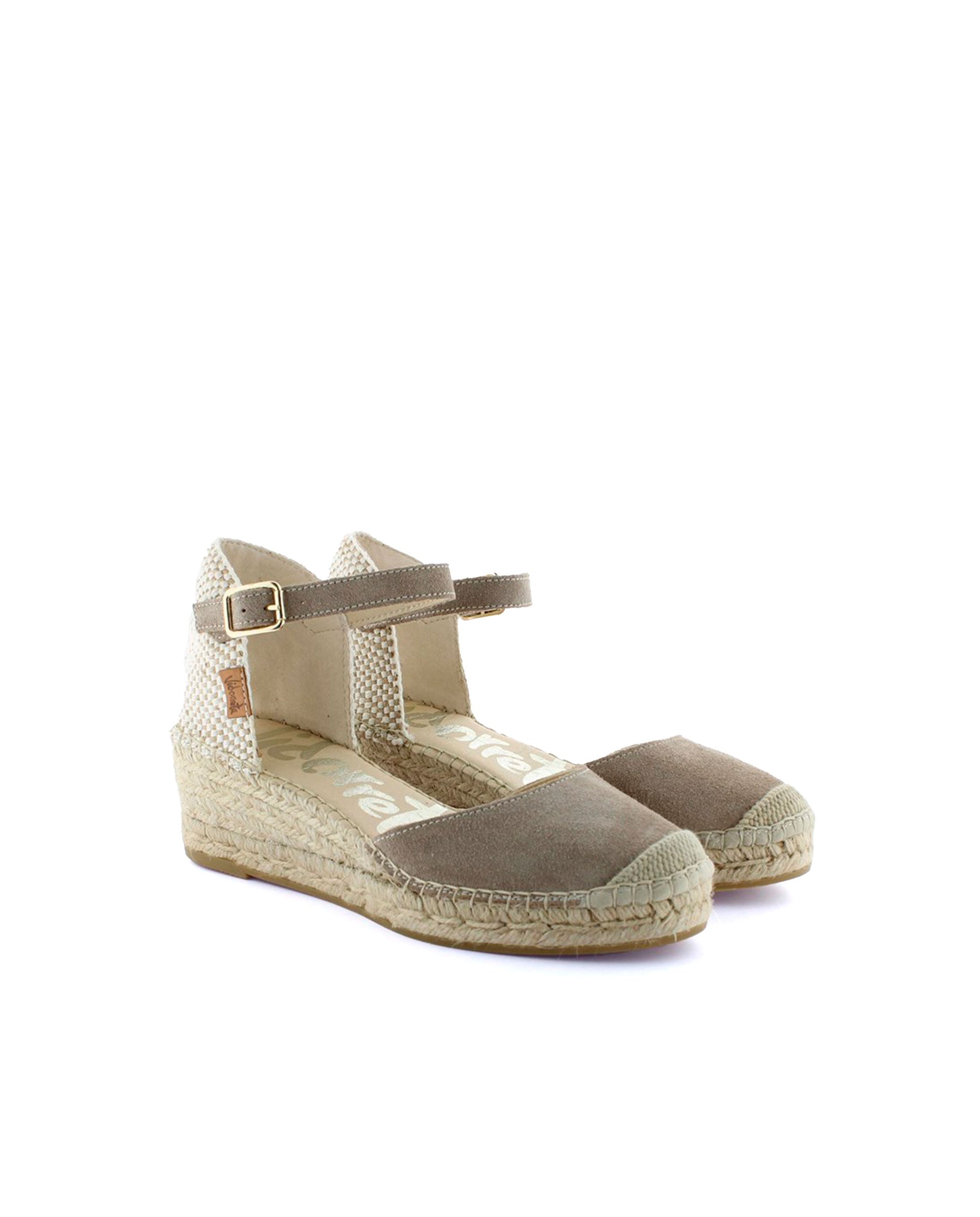 Sandalia traba en serraje taupe Tomillo