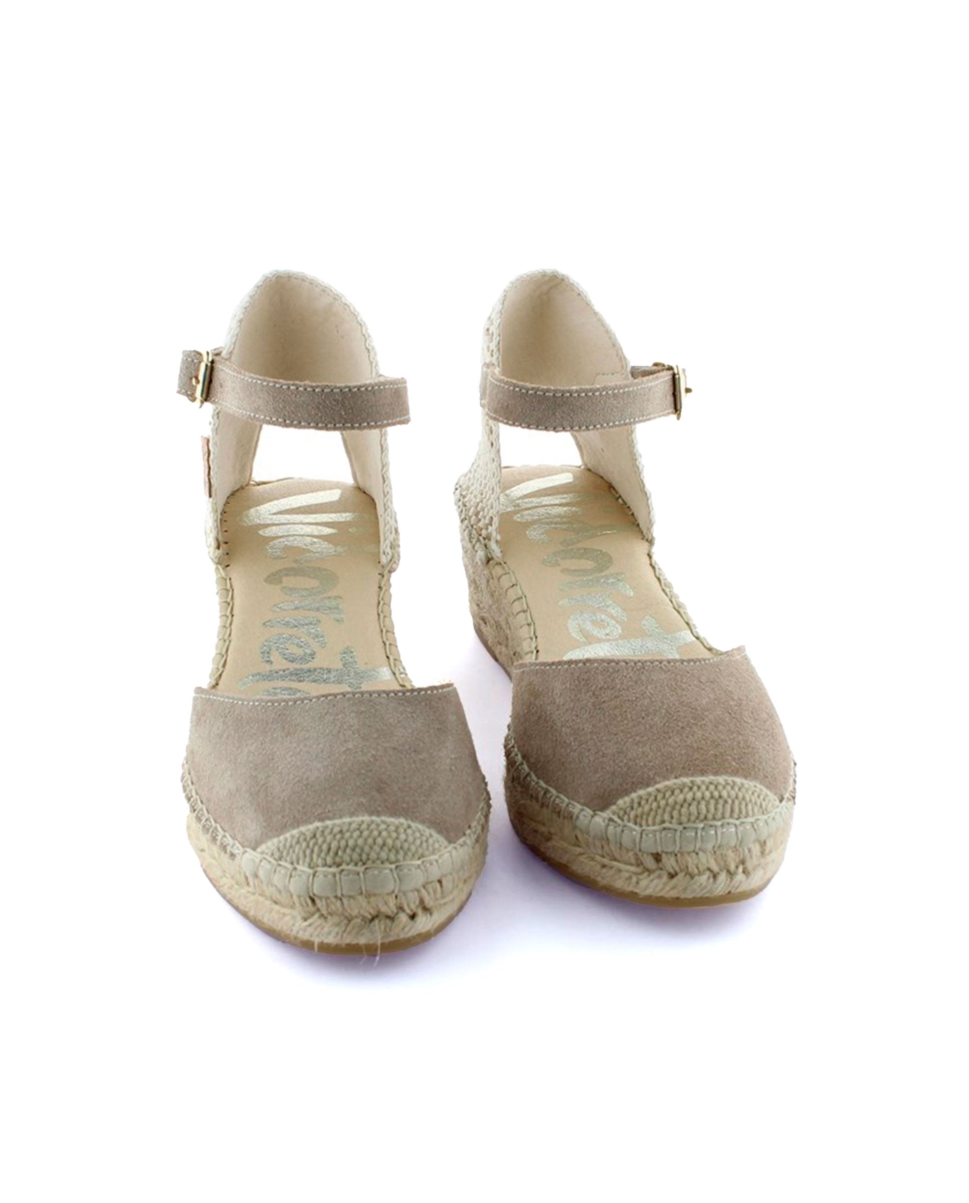 Sandalia traba en serraje taupe Tomillo