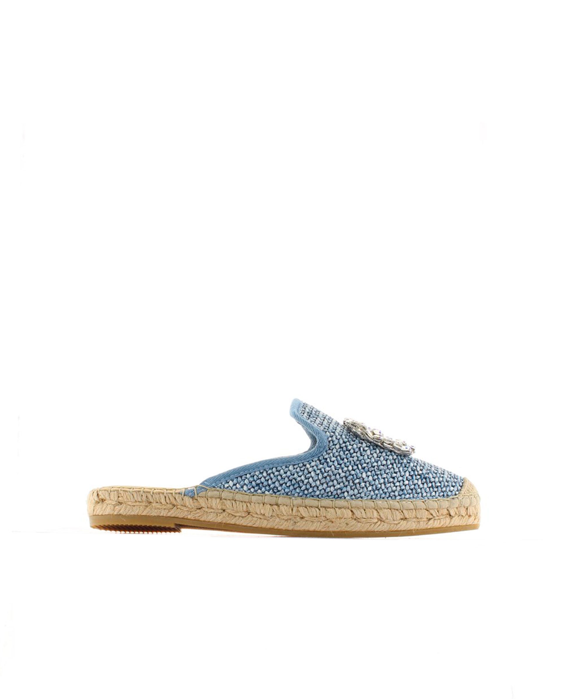 Babucha en rafia trenza azul Ibiza