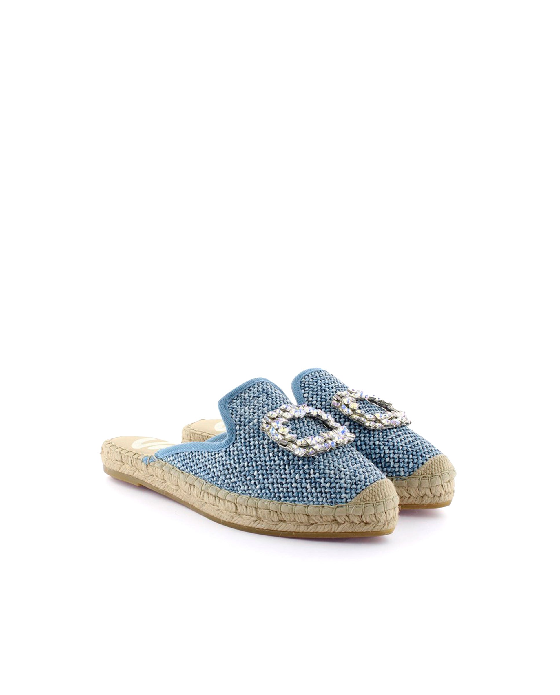 Babucha en rafia trenza azul Ibiza