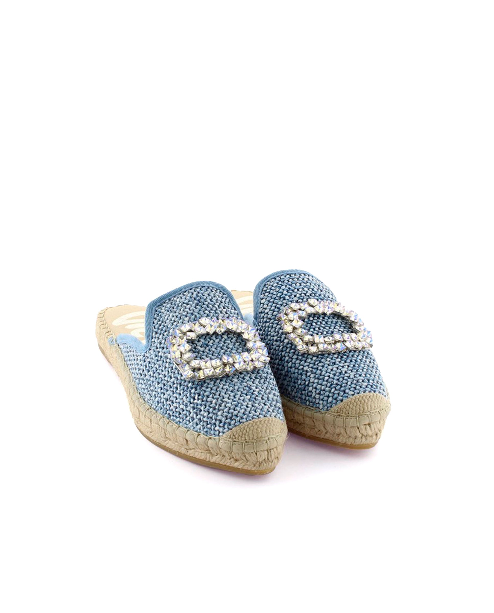 Babucha en rafia trenza azul Ibiza