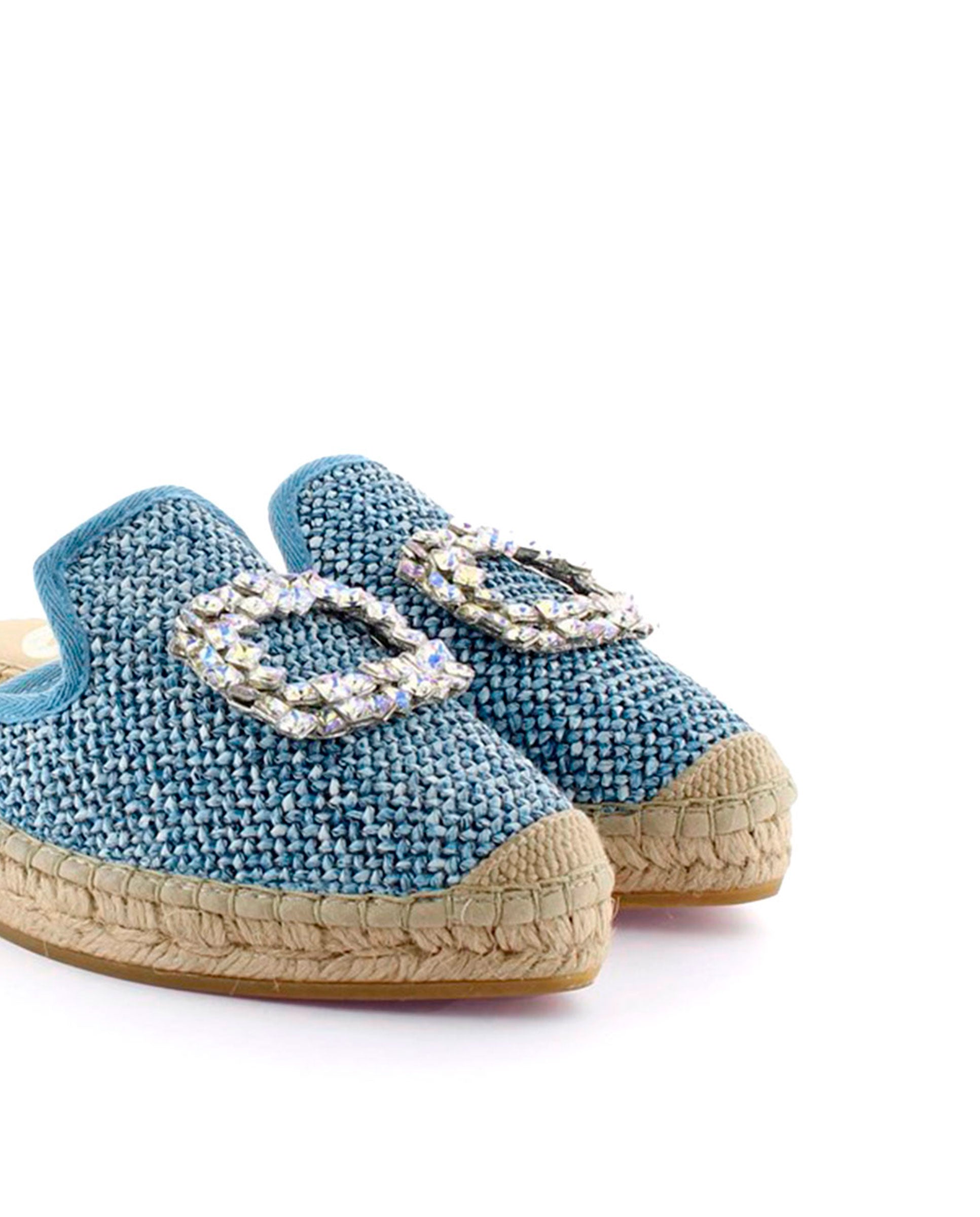 Babucha en rafia trenza azul Ibiza