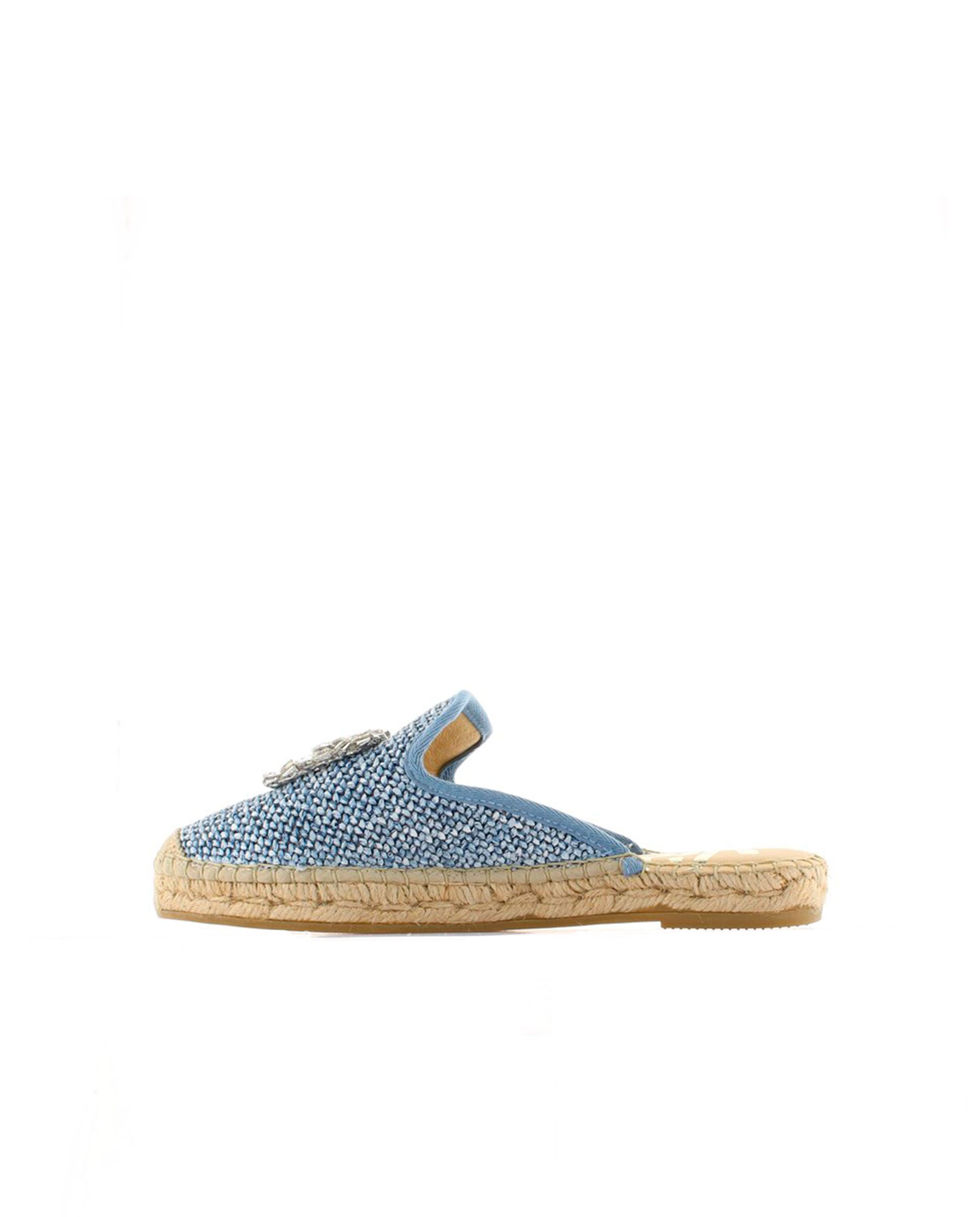 Babucha en rafia trenza azul Ibiza