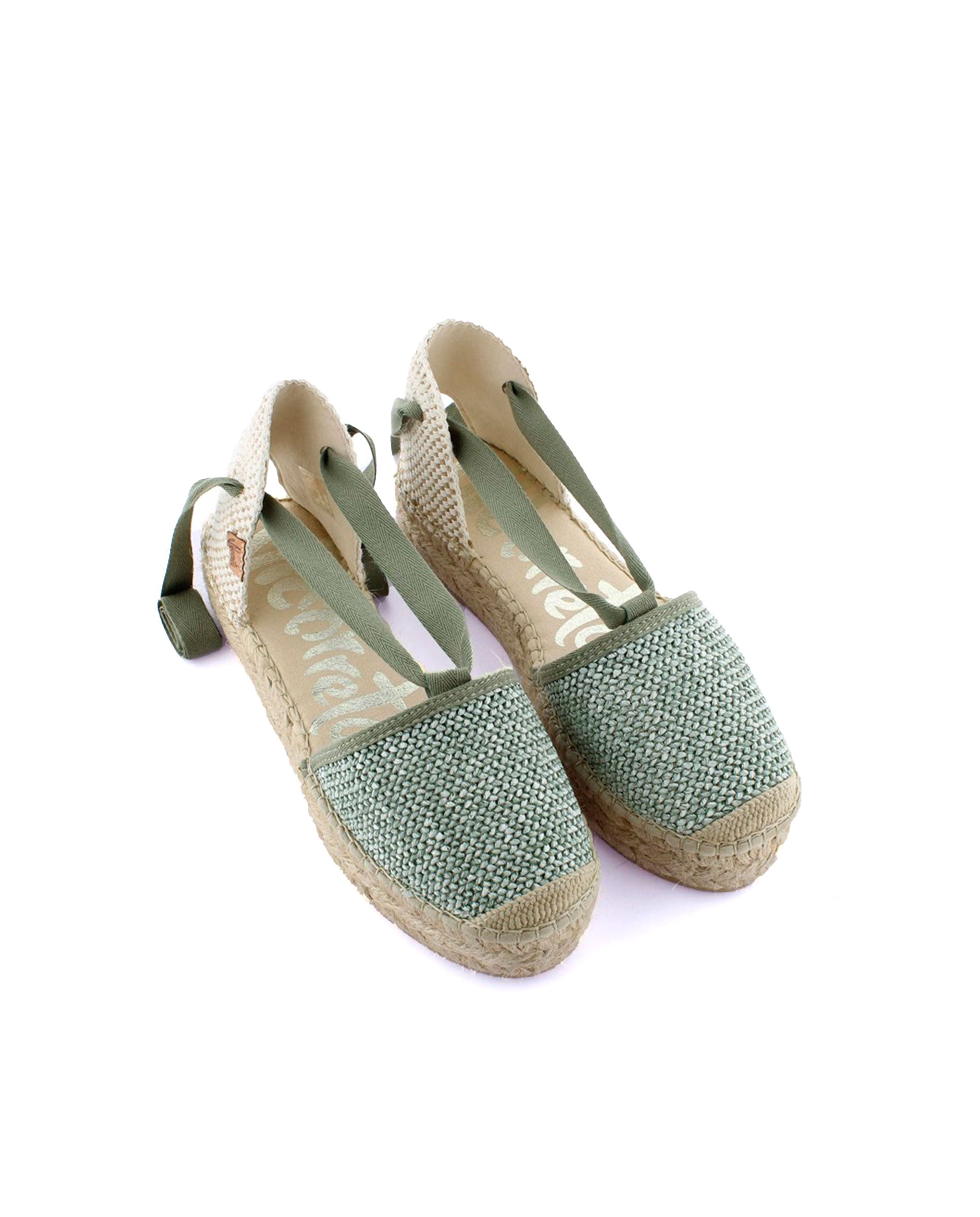 Sandalia en rafia trenza verde Merce Doble