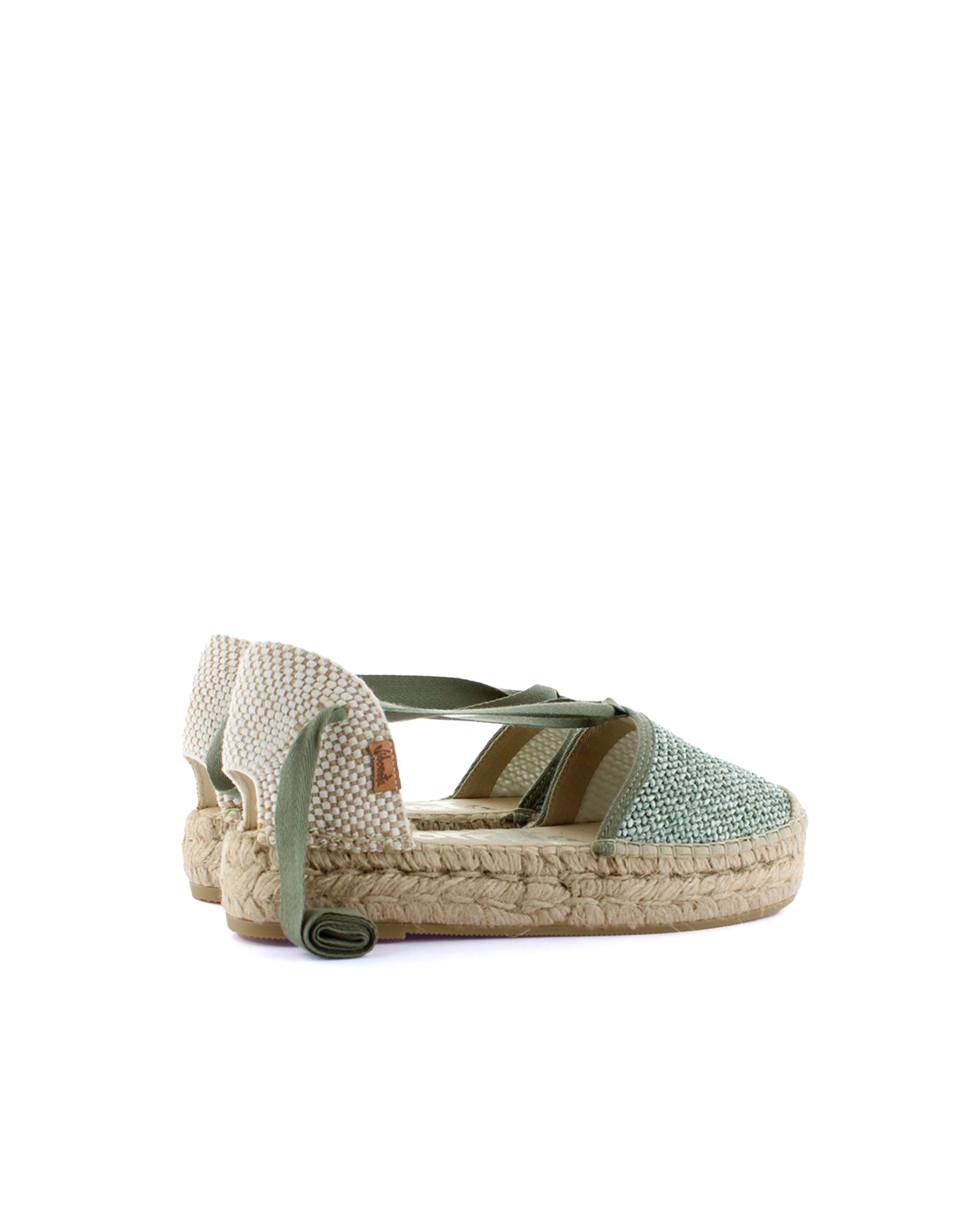 Sandalia en rafia trenza verde Merce Doble