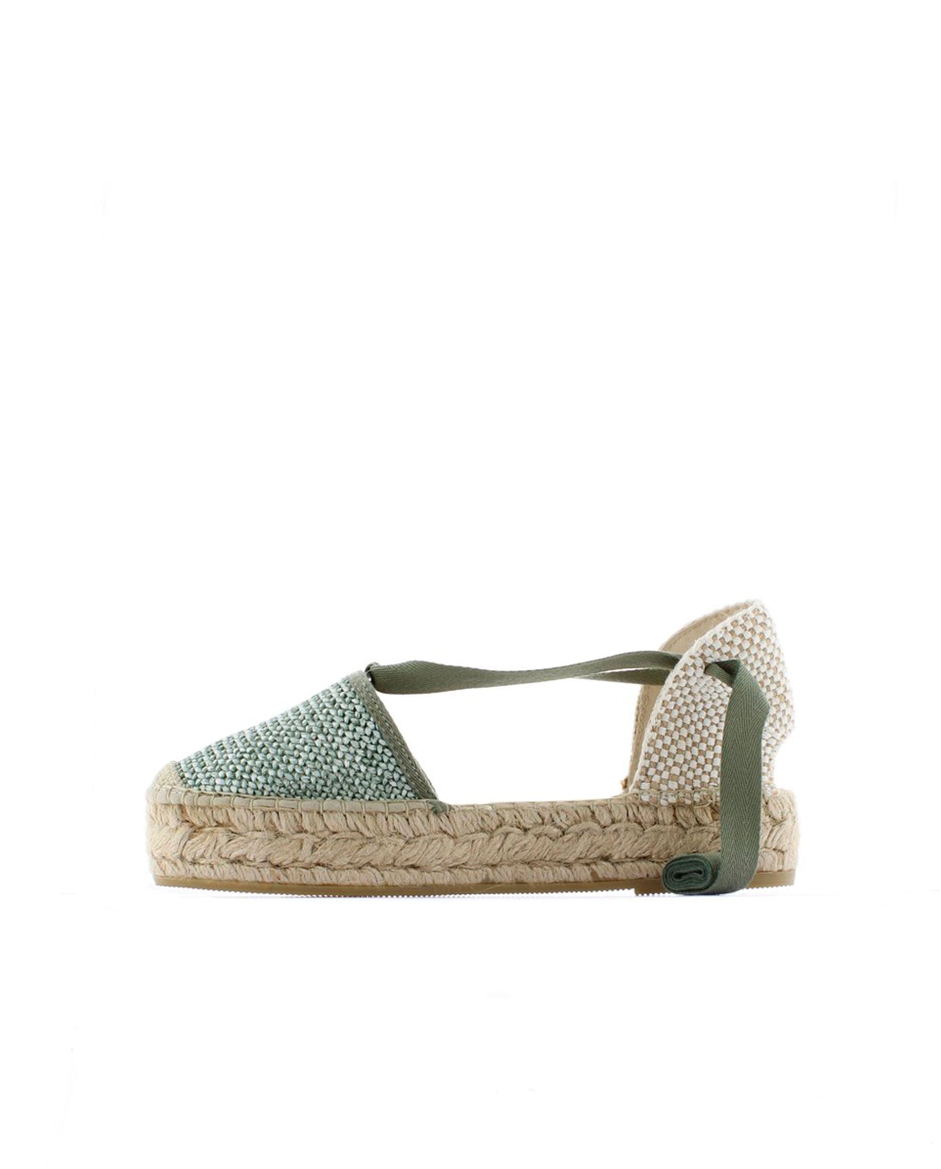 Sandalia en rafia trenza verde Merce Doble