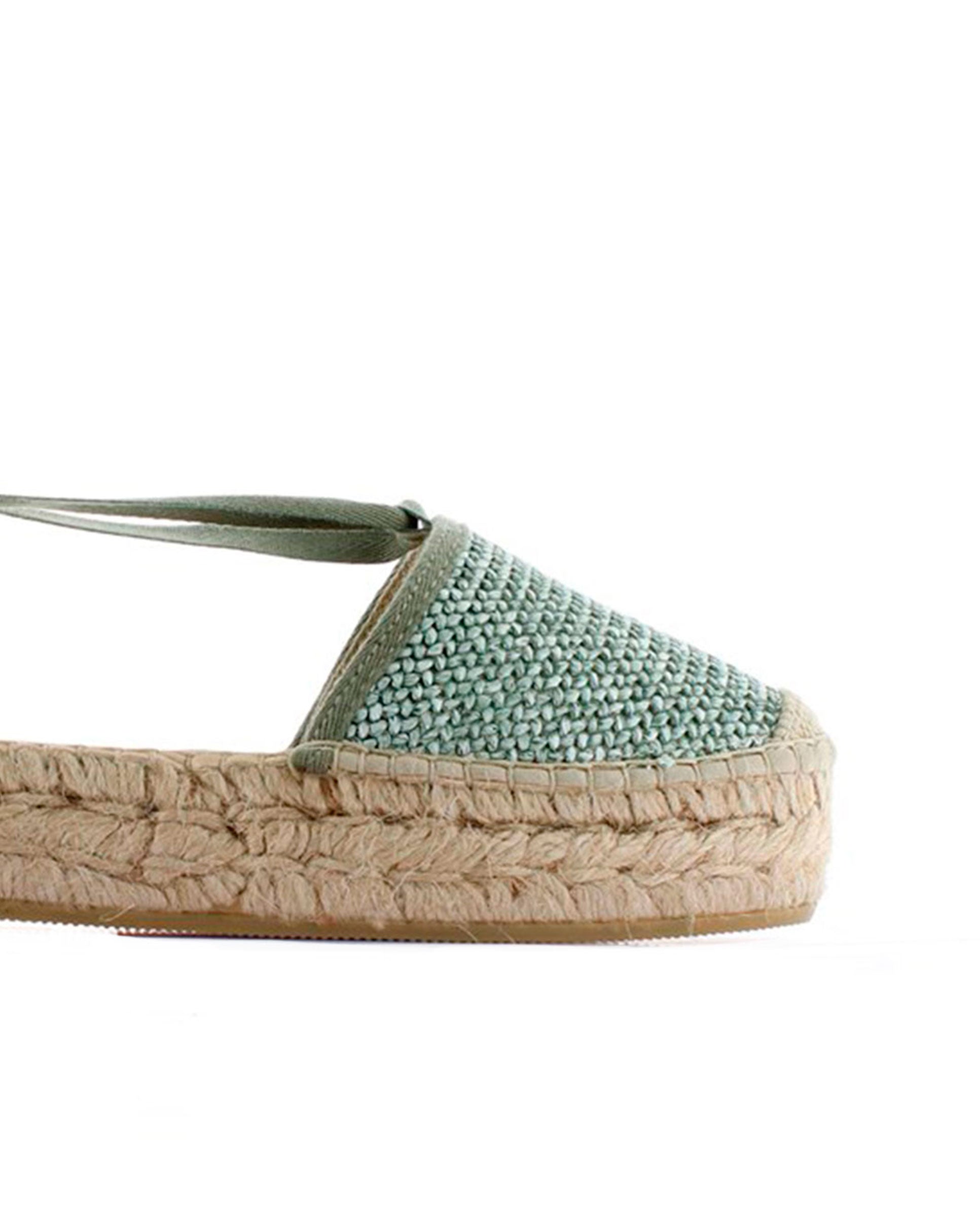 Sandalia en rafia trenza verde Merce Doble