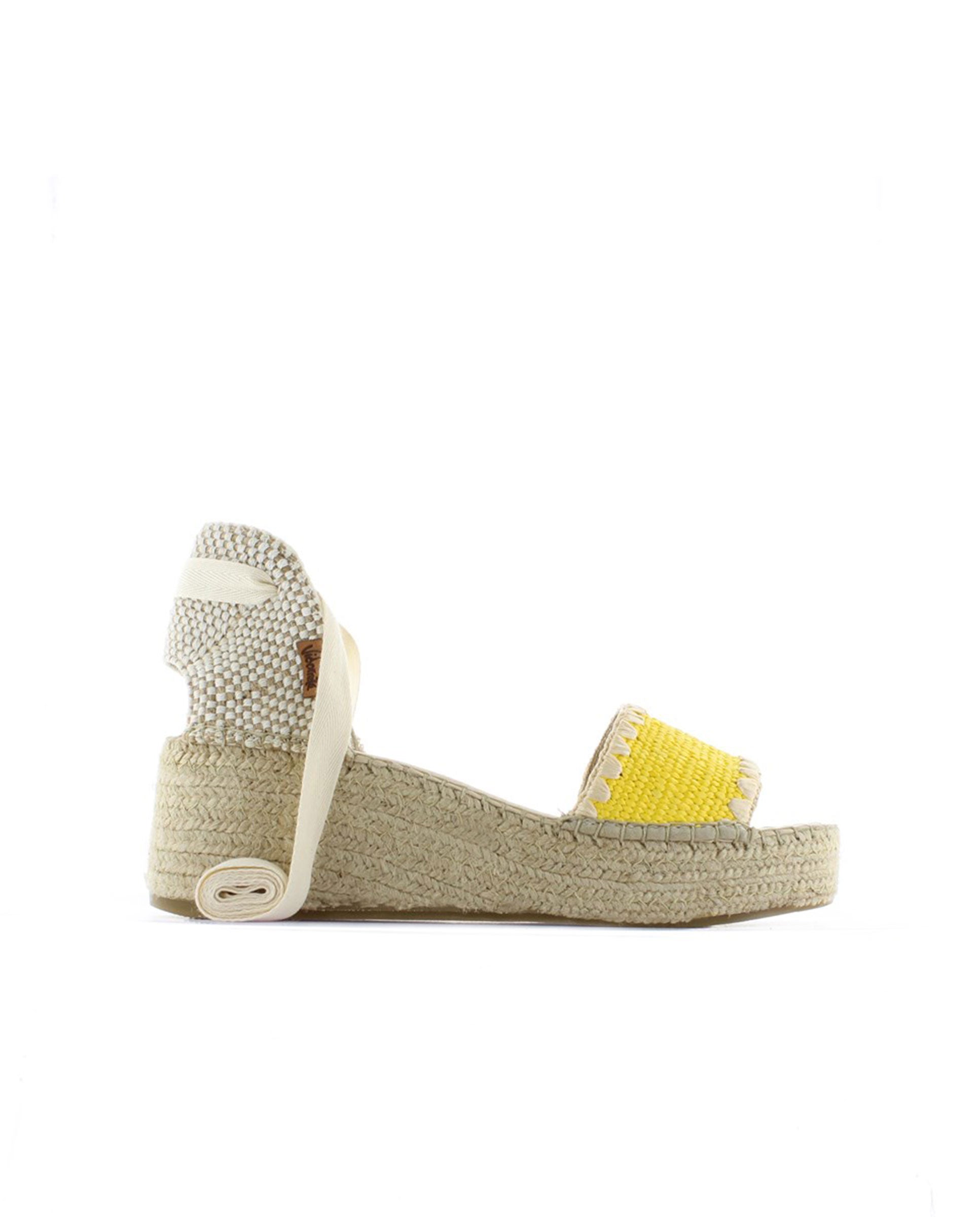 Sandalia en rafia elástica amarillo Vinci