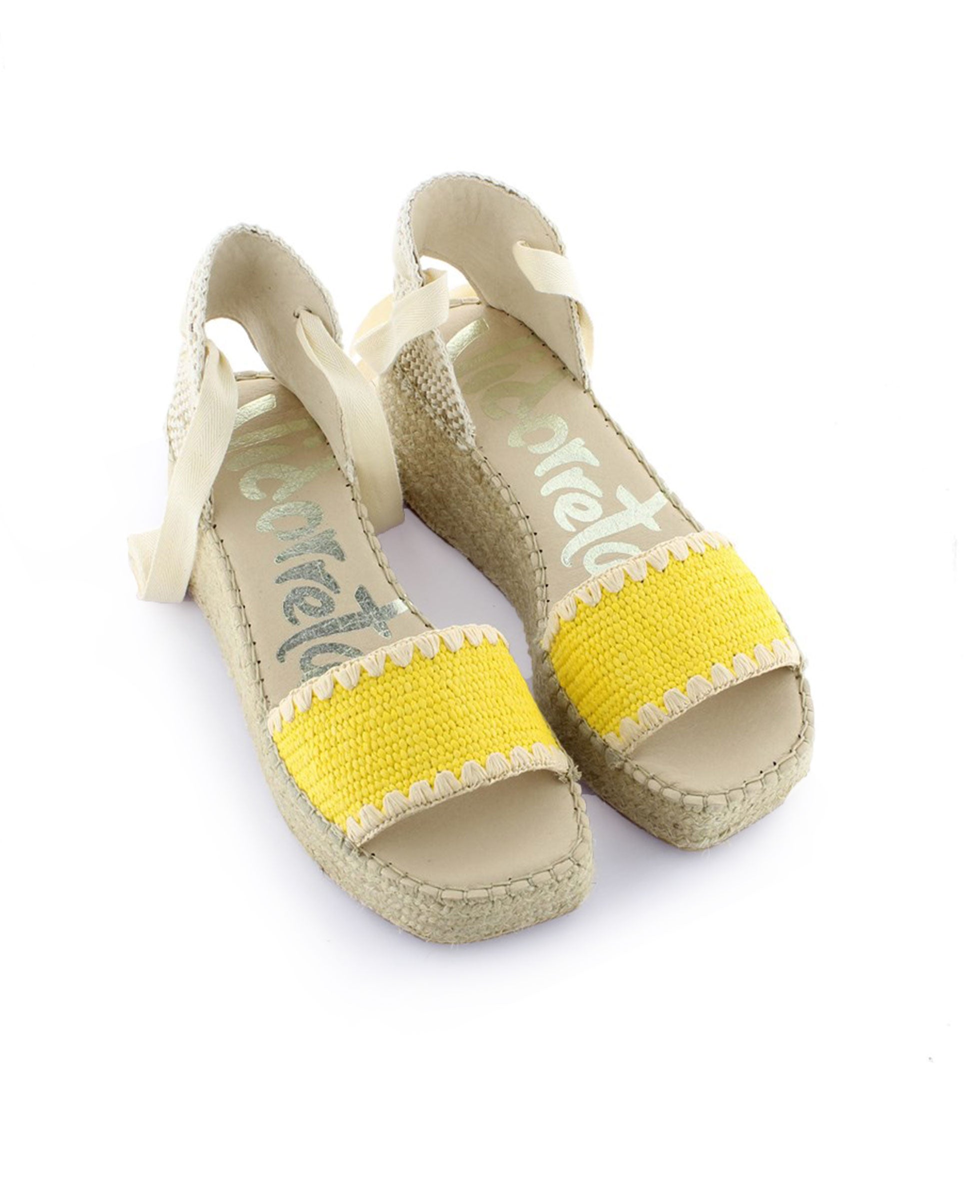 Sandalia en rafia elástica amarillo Vinci