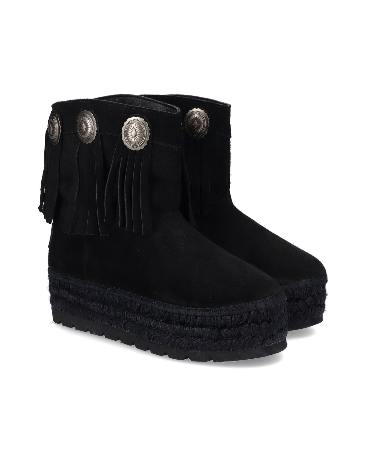 BOTA BAJA BOHO EN SERRAJE NEGRO MERCE DOBLE