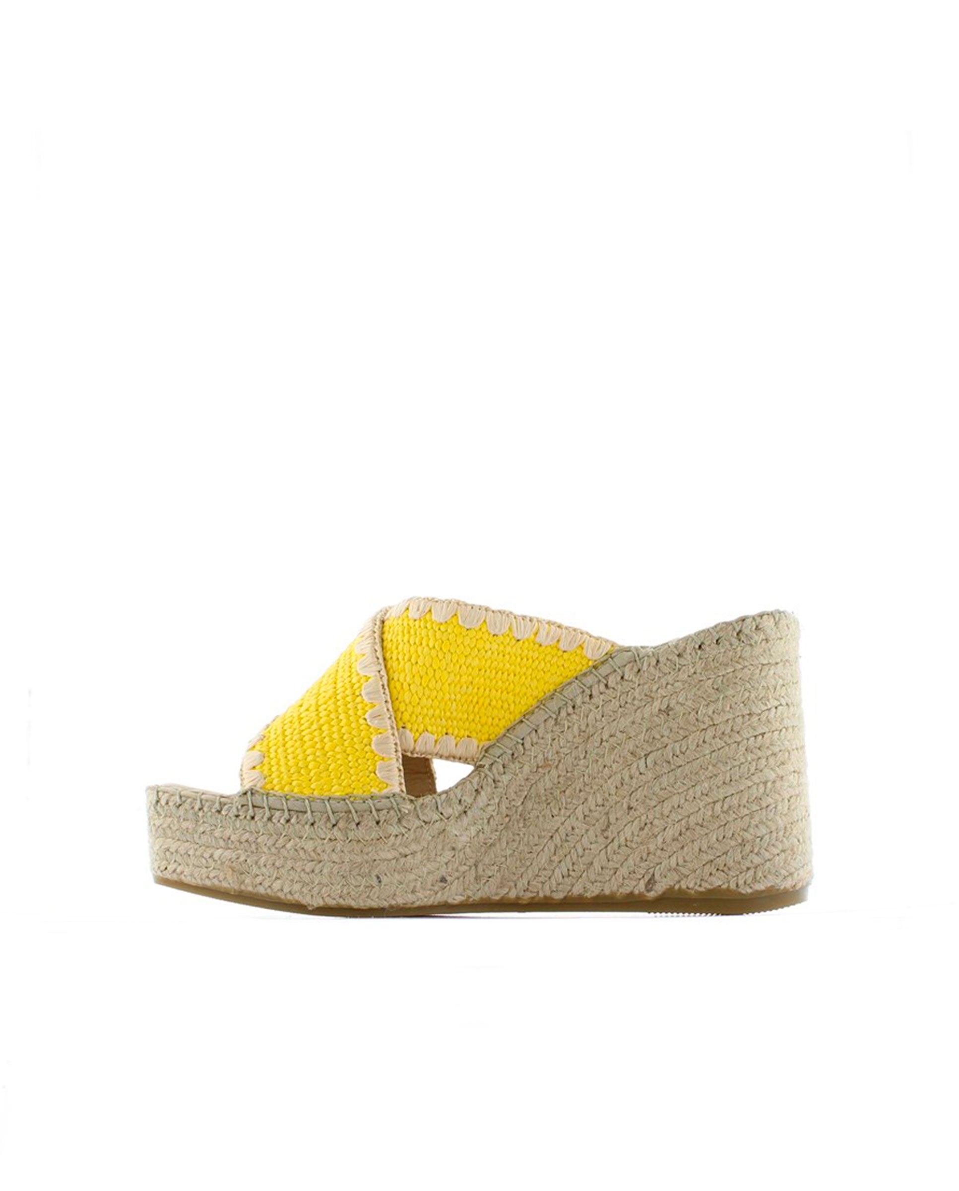 Zueco en rafia elástica amarillo Monet