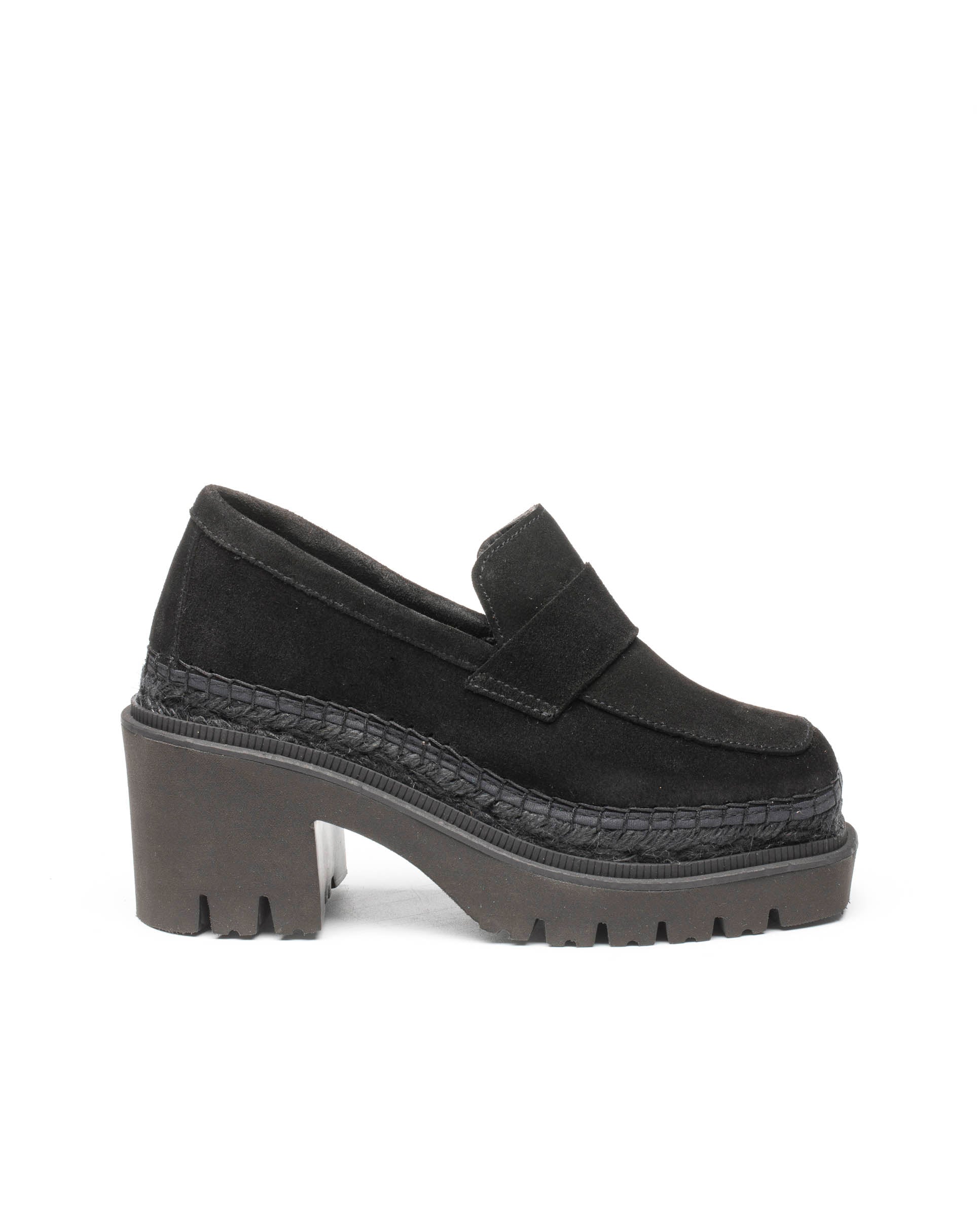 Panteta black suede heeled loafer