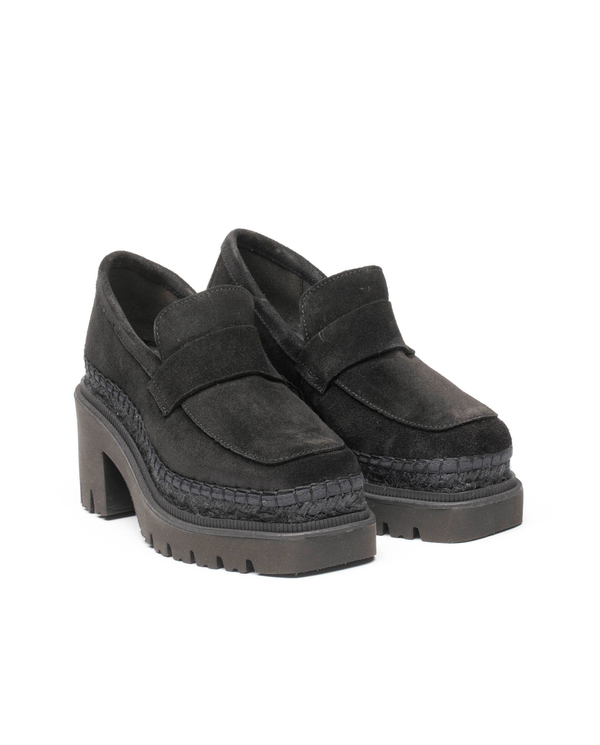 Panteta black suede heeled loafer