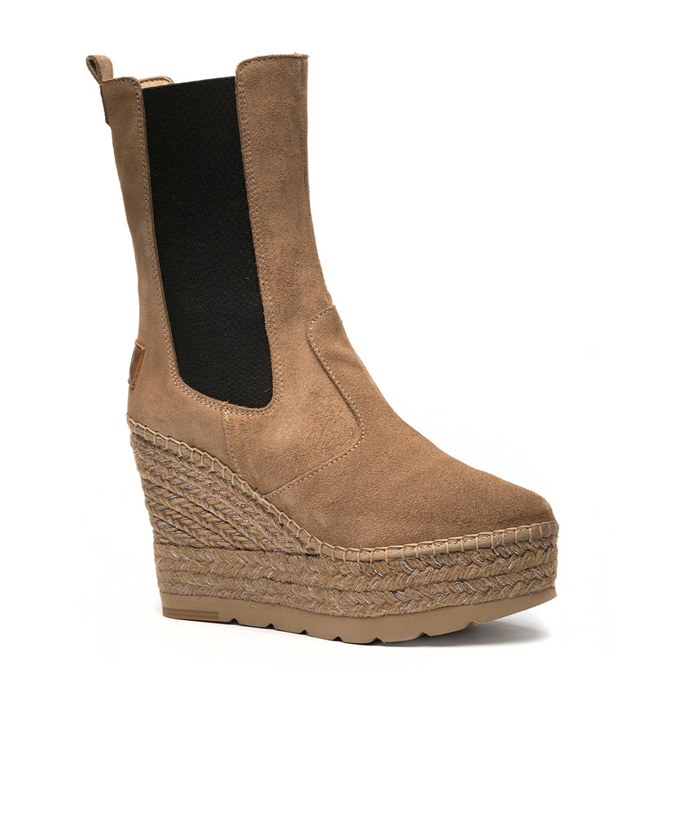 Bota alta Chelsea en serraje taupe Tilo 7