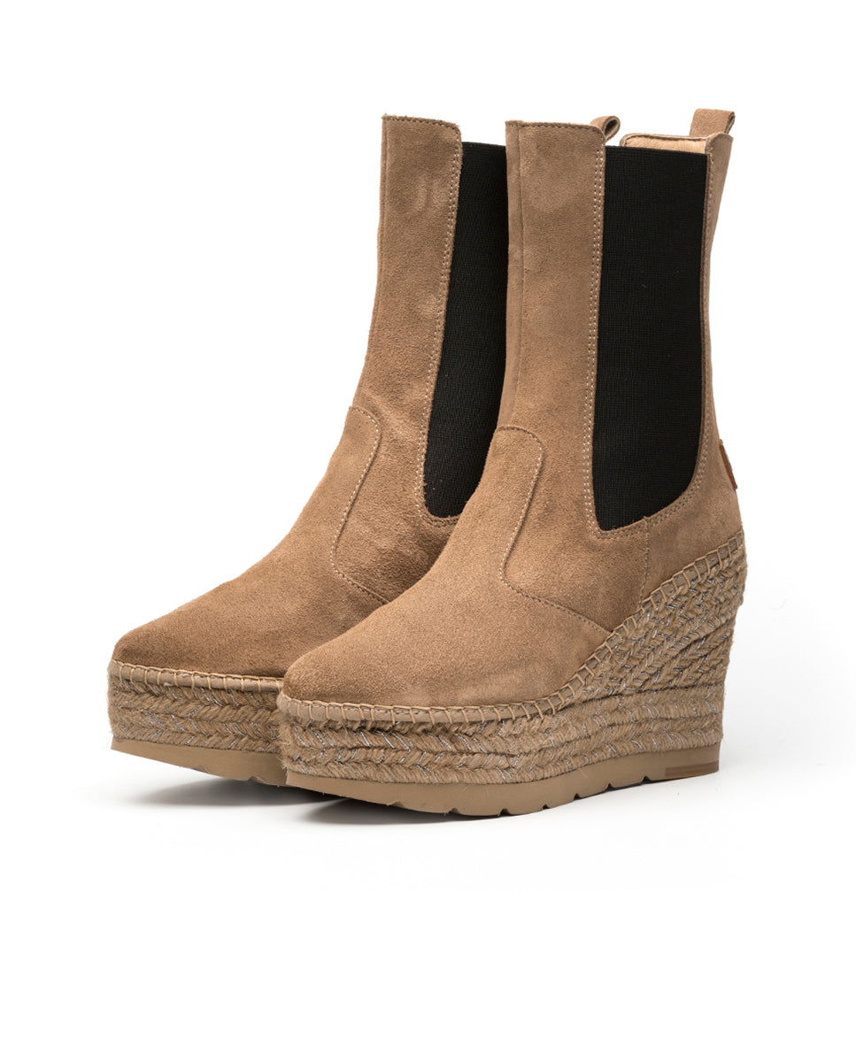 Bota alta Chelsea en serraje taupe Tilo 7