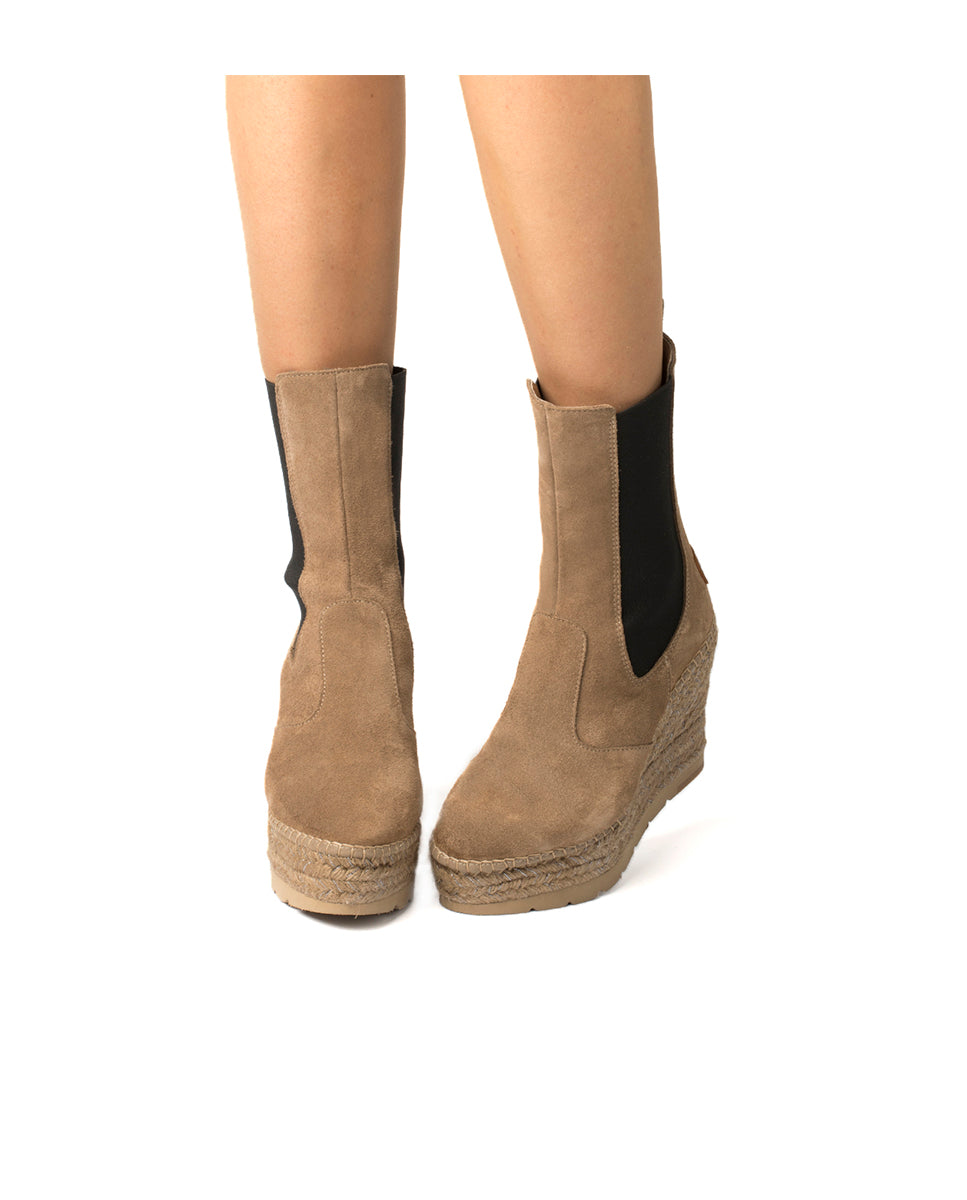 Bota alta Chelsea en serraje taupe Tilo 7