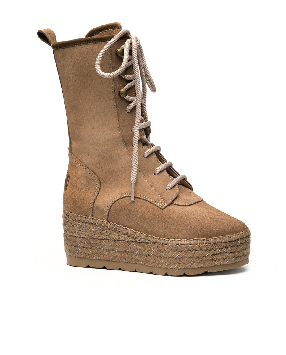 Bota militar en serraje taupe Creta