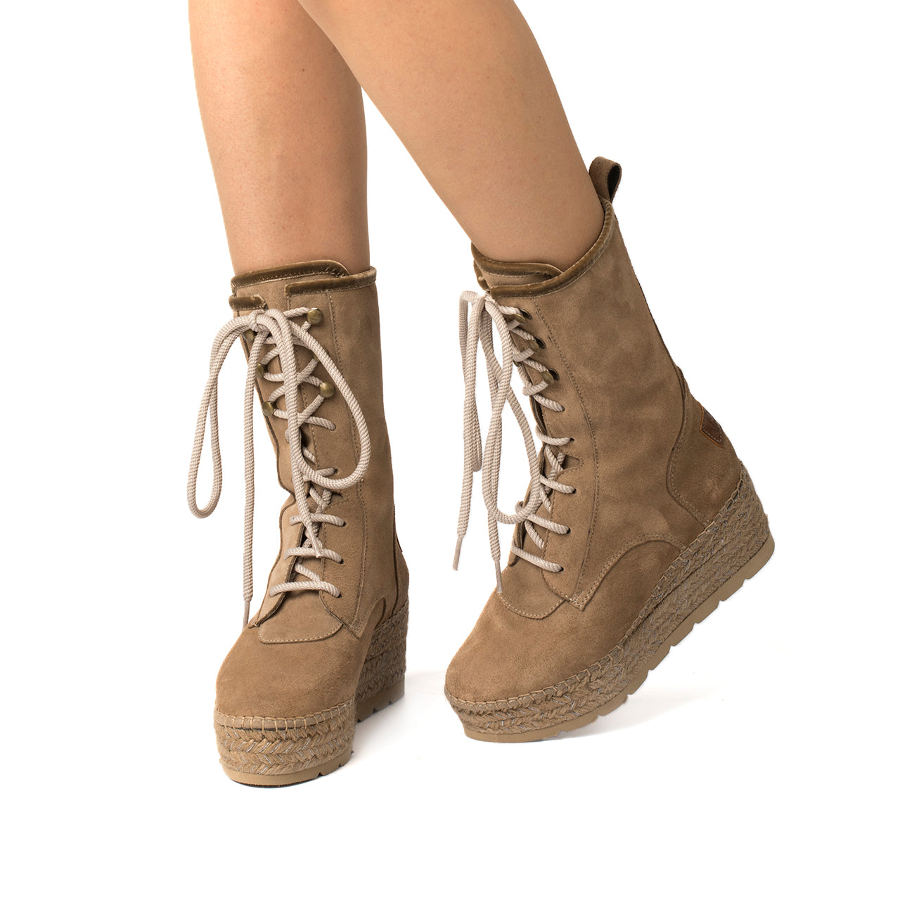 Bota militar en serraje taupe Creta