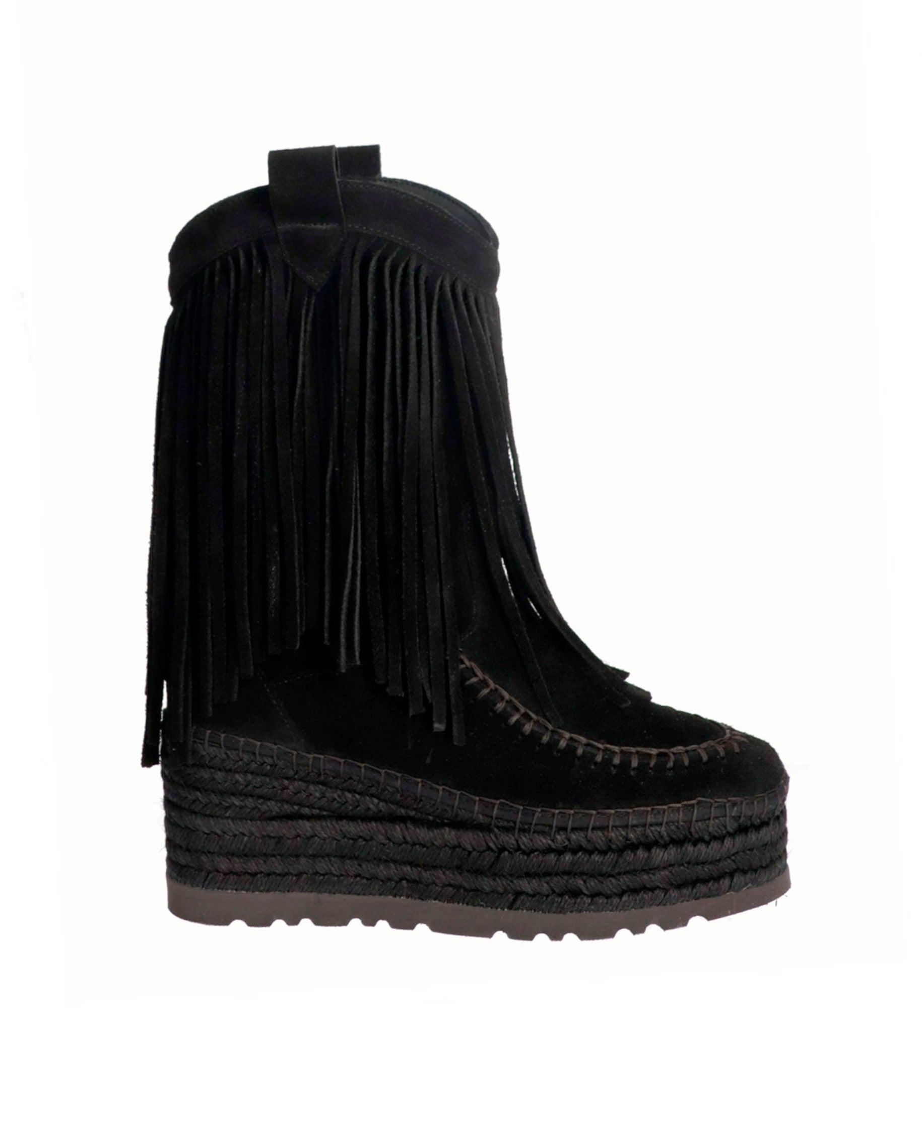 Bota Cowboy de flecos serraje negro Creta