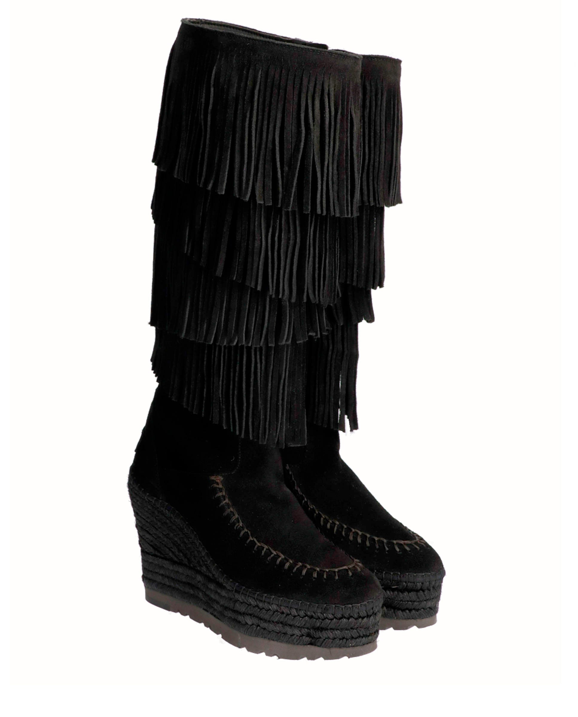 Bota alta de flecos en serraje negro Tilo 7