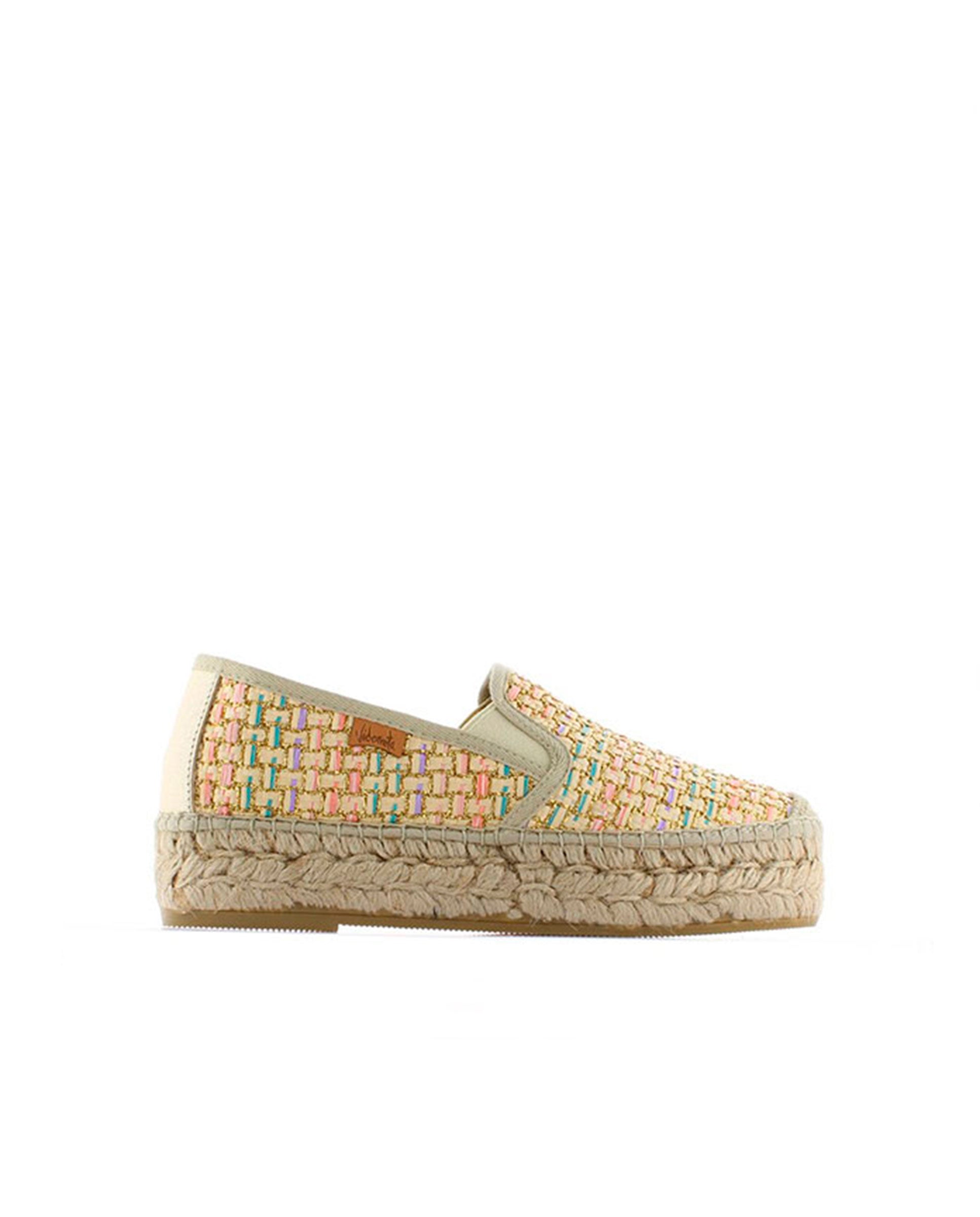 SLIPPER EN RAFIA MULTI ROSA MERDE DOBLE