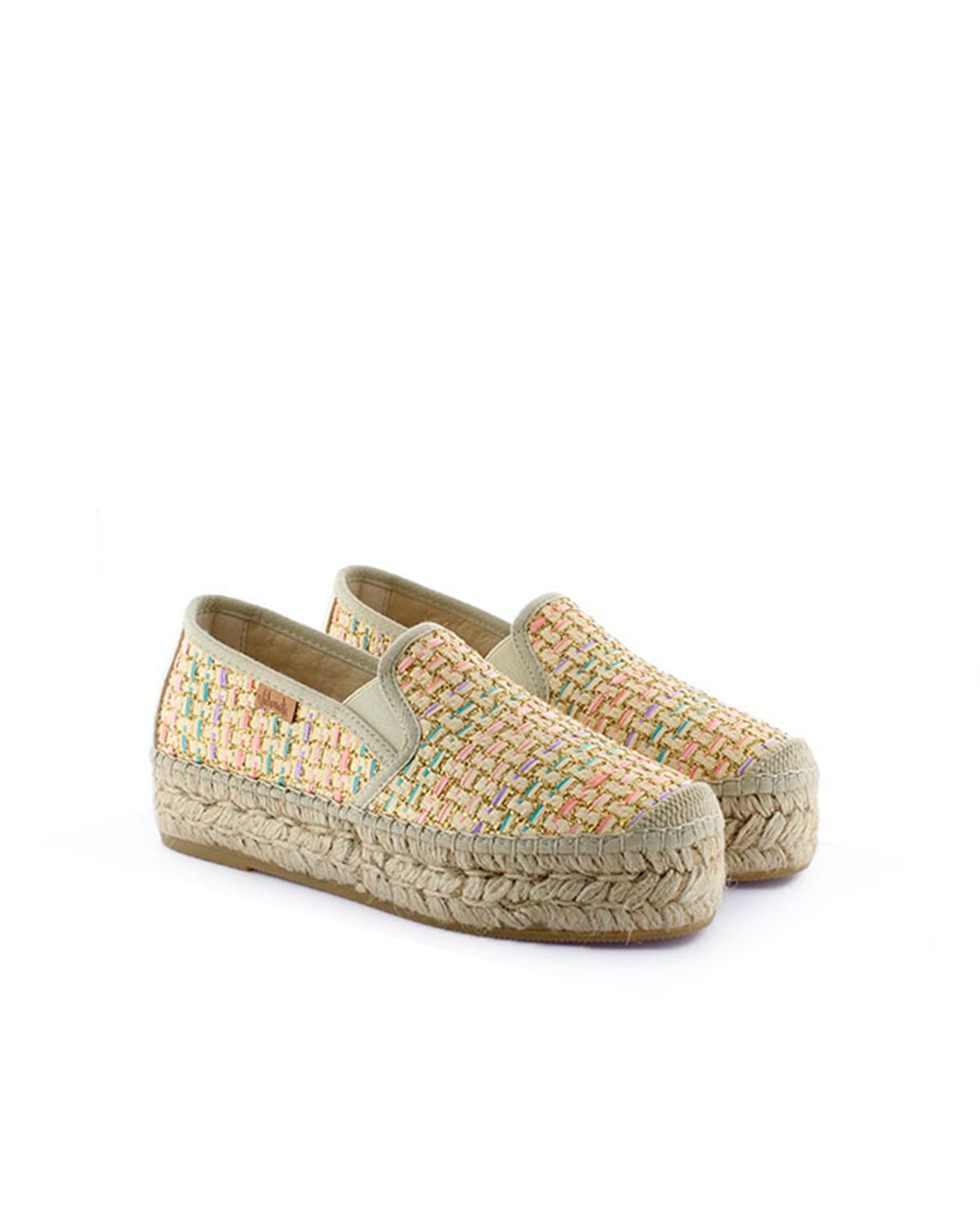 SLIPPER EN RAFIA MULTI ROSA MERDE DOBLE
