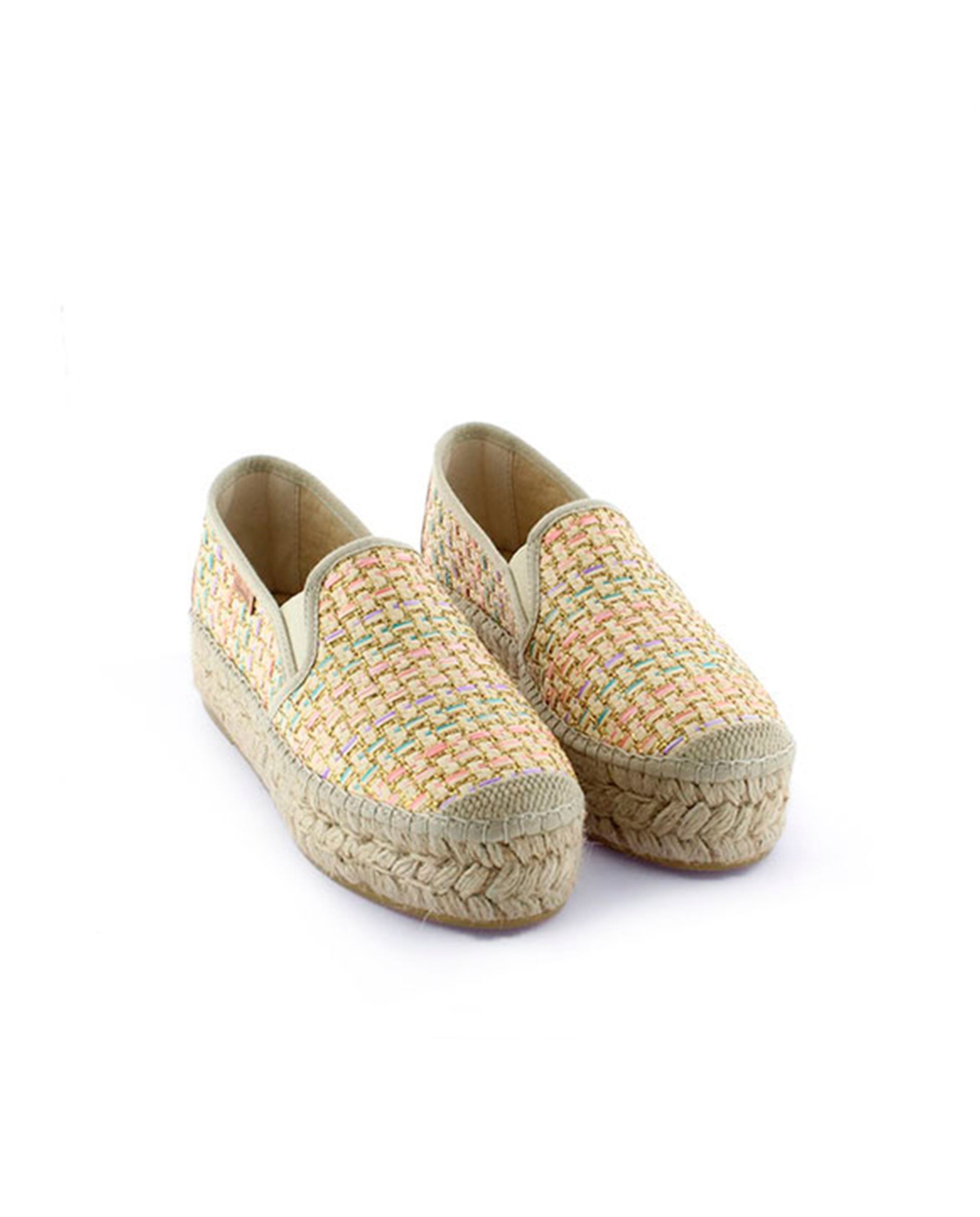 SLIPPER EN RAFIA MULTI ROSA MERDE DOBLE
