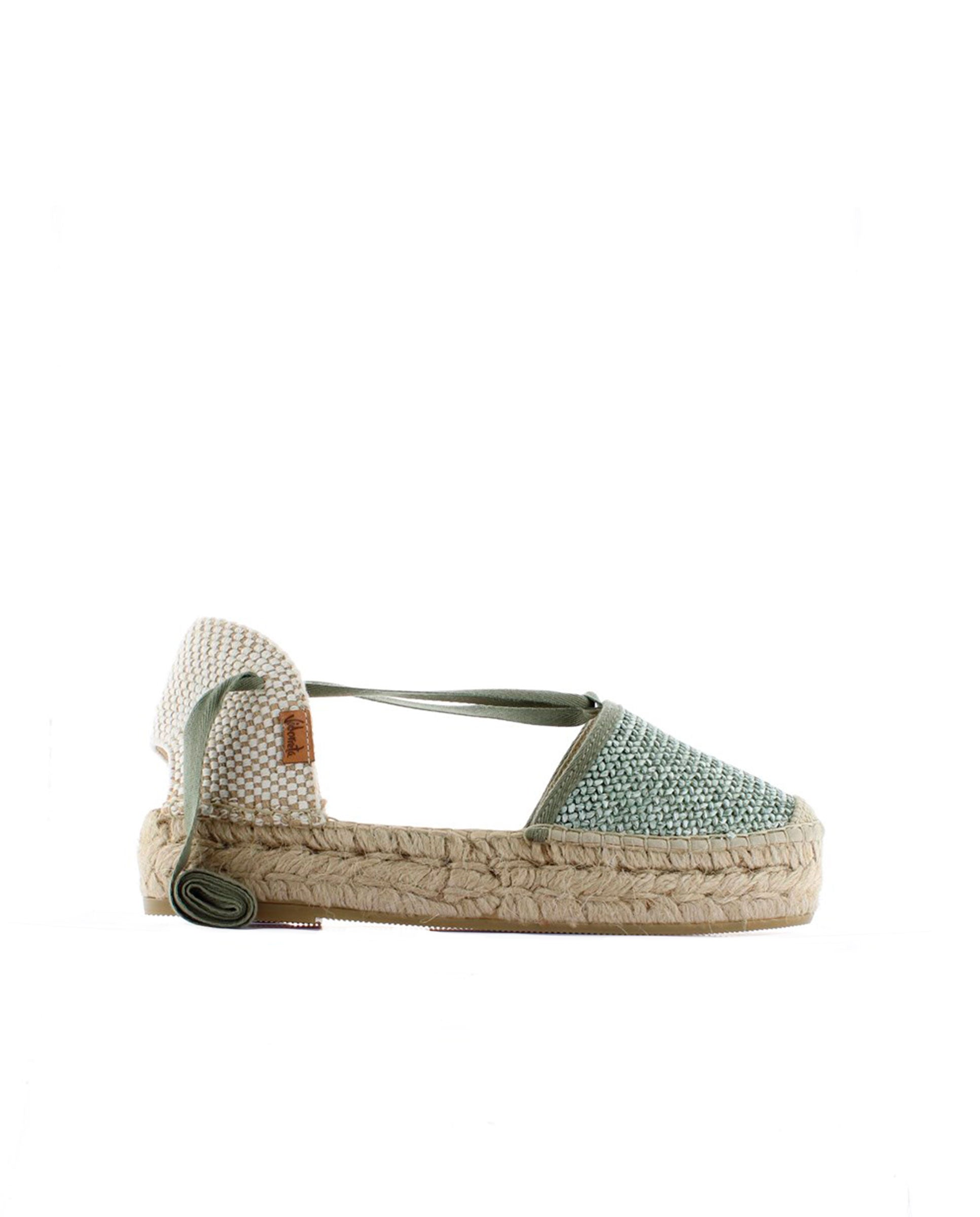 Sandalia en rafia trenza verde Merce Doble