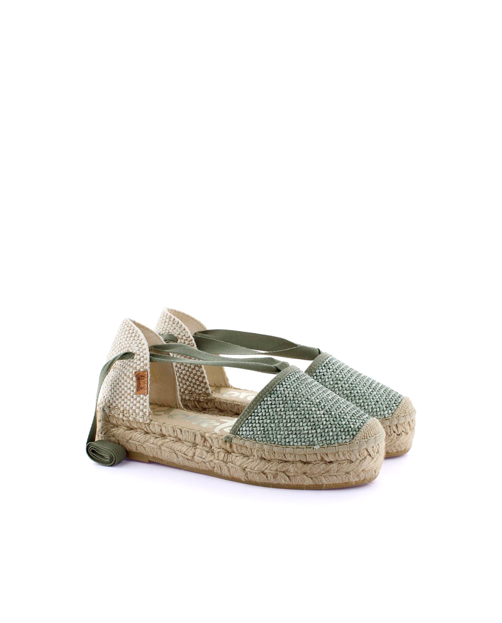 Sandalia en rafia trenza verde Merce Doble