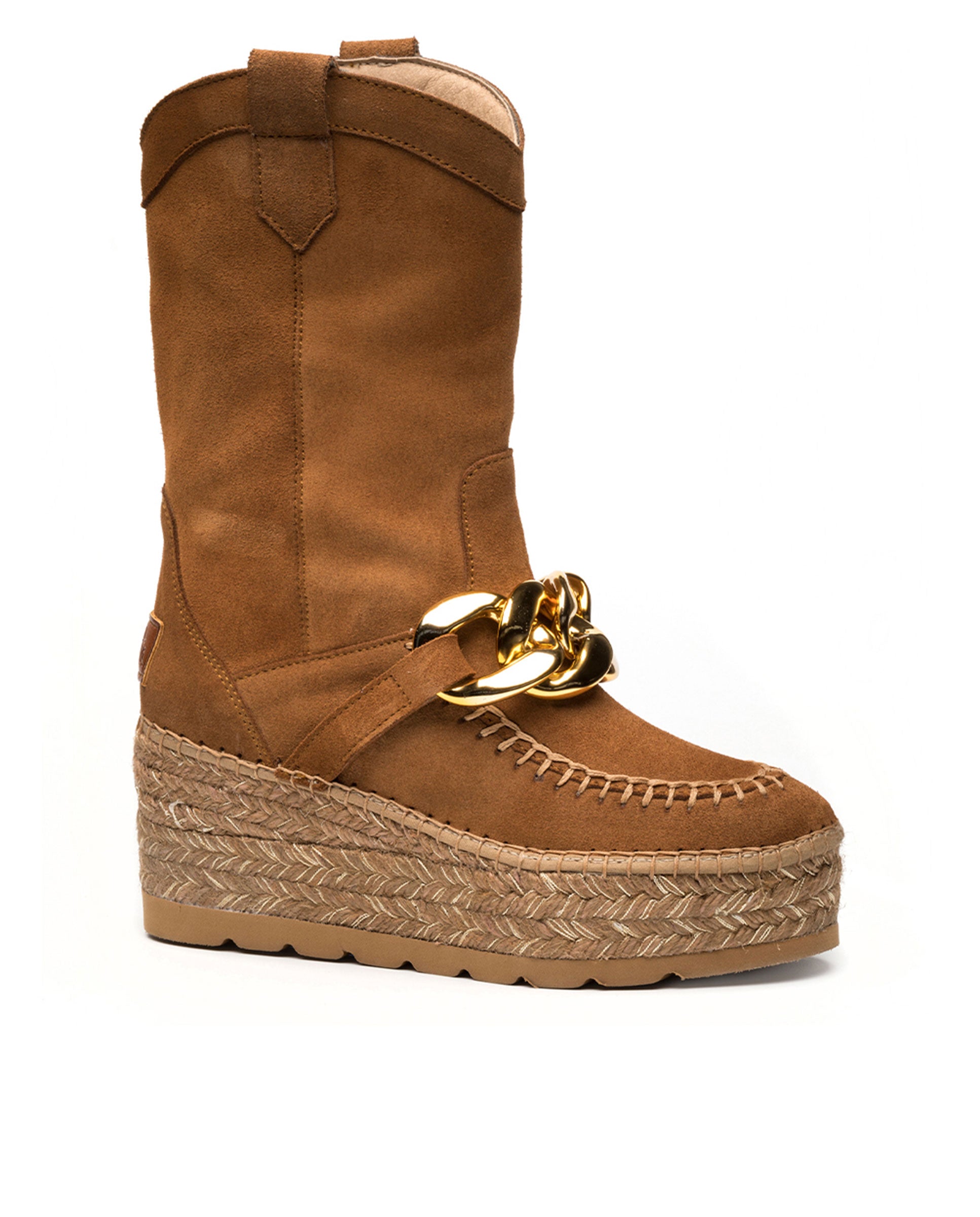 Bota cowboy cadena en serraje camel Creta