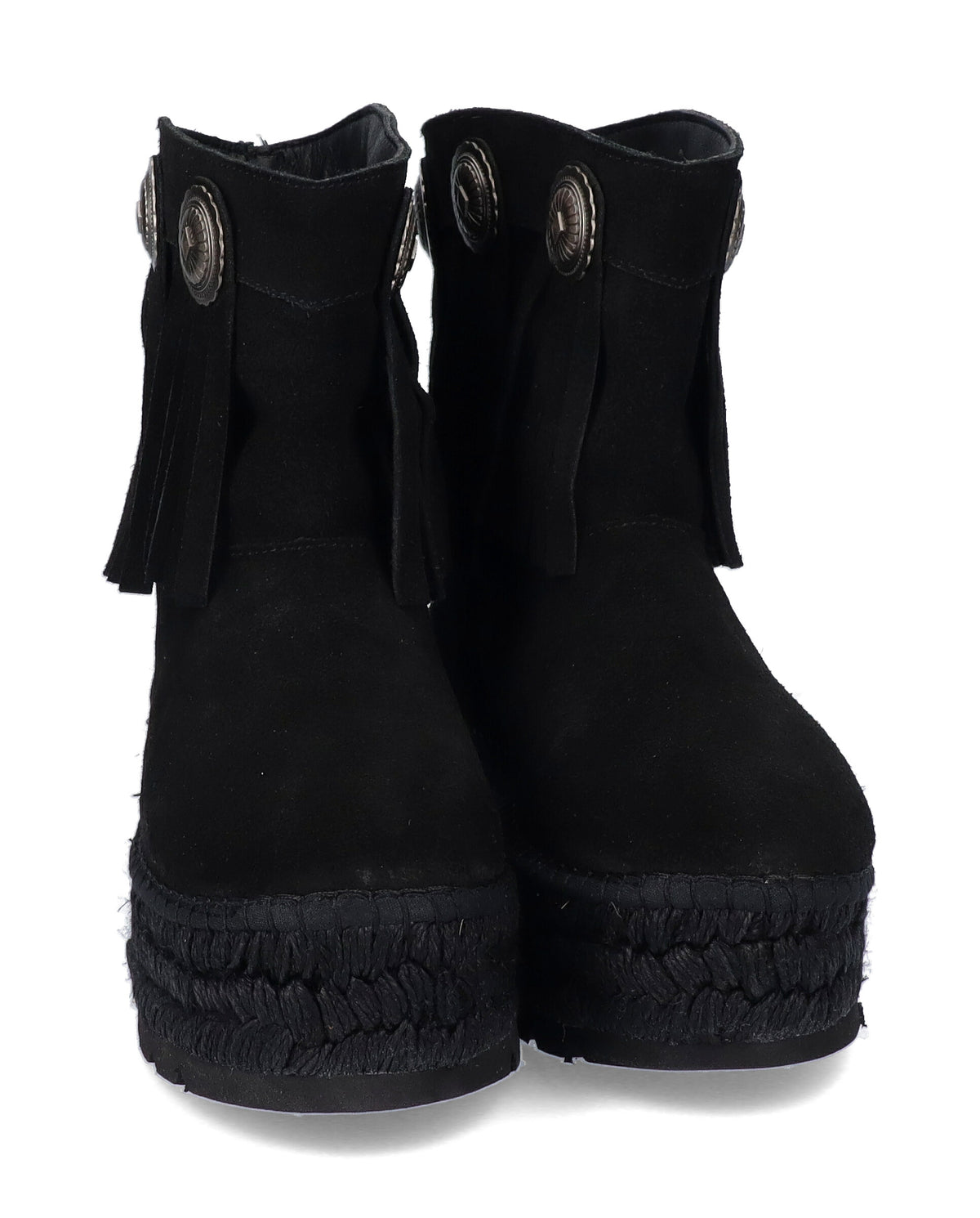BOTA BAJA BOHO EN SERRAJE NEGRO MERCE DOBLE