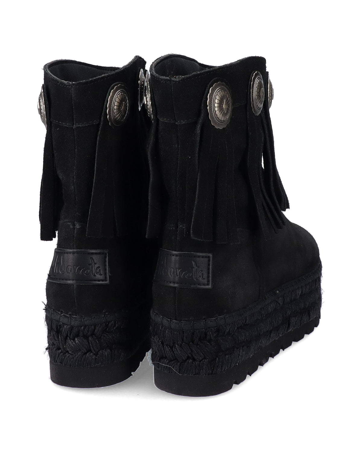 BOTA BAJA BOHO EN SERRAJE NEGRO MERCE DOBLE