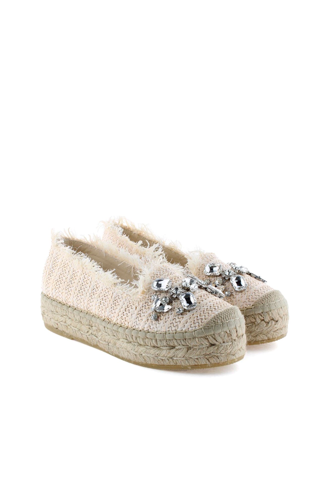 Merce Doble raw crystal raffia slippers
