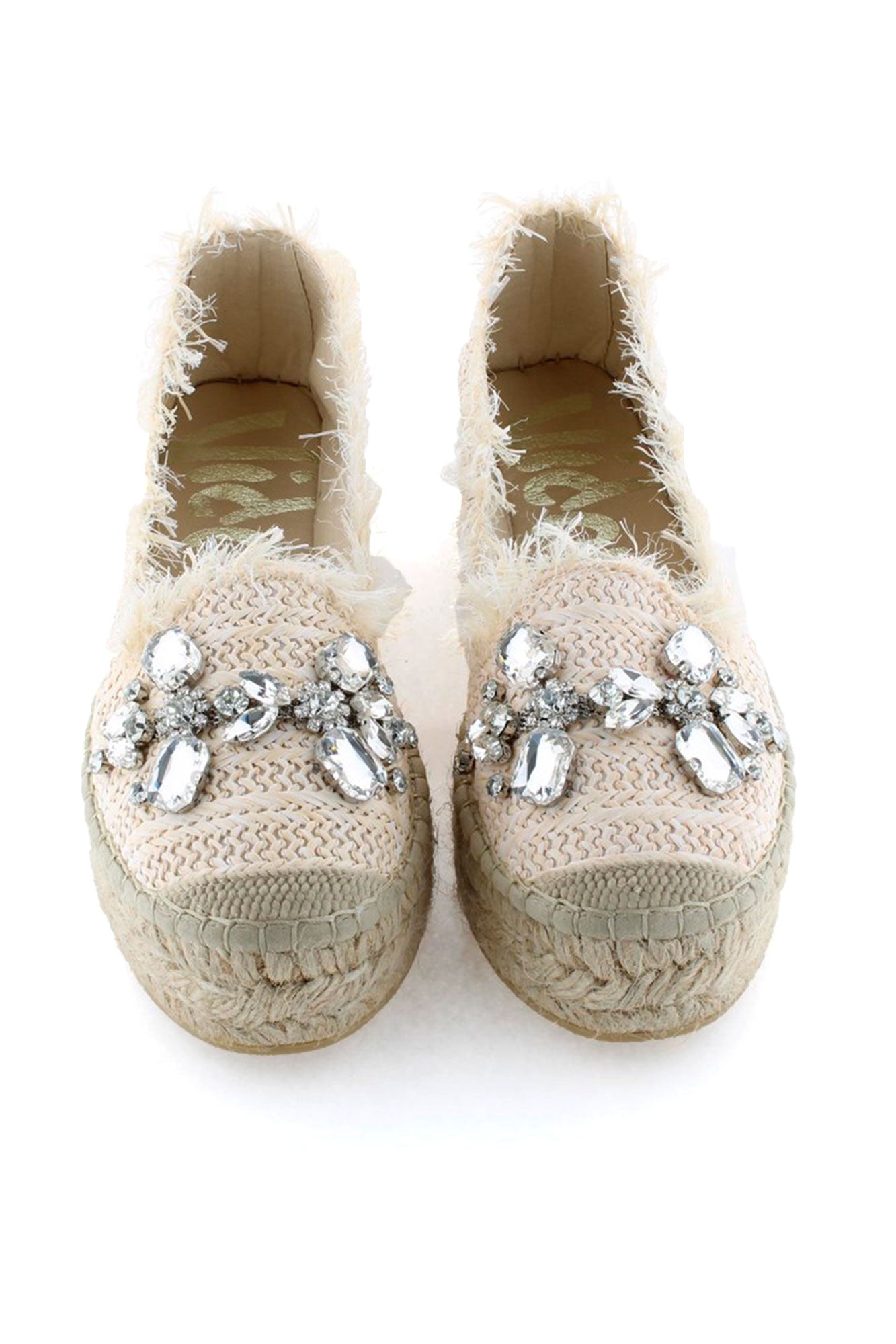 Merce Doble raw crystal raffia slippers