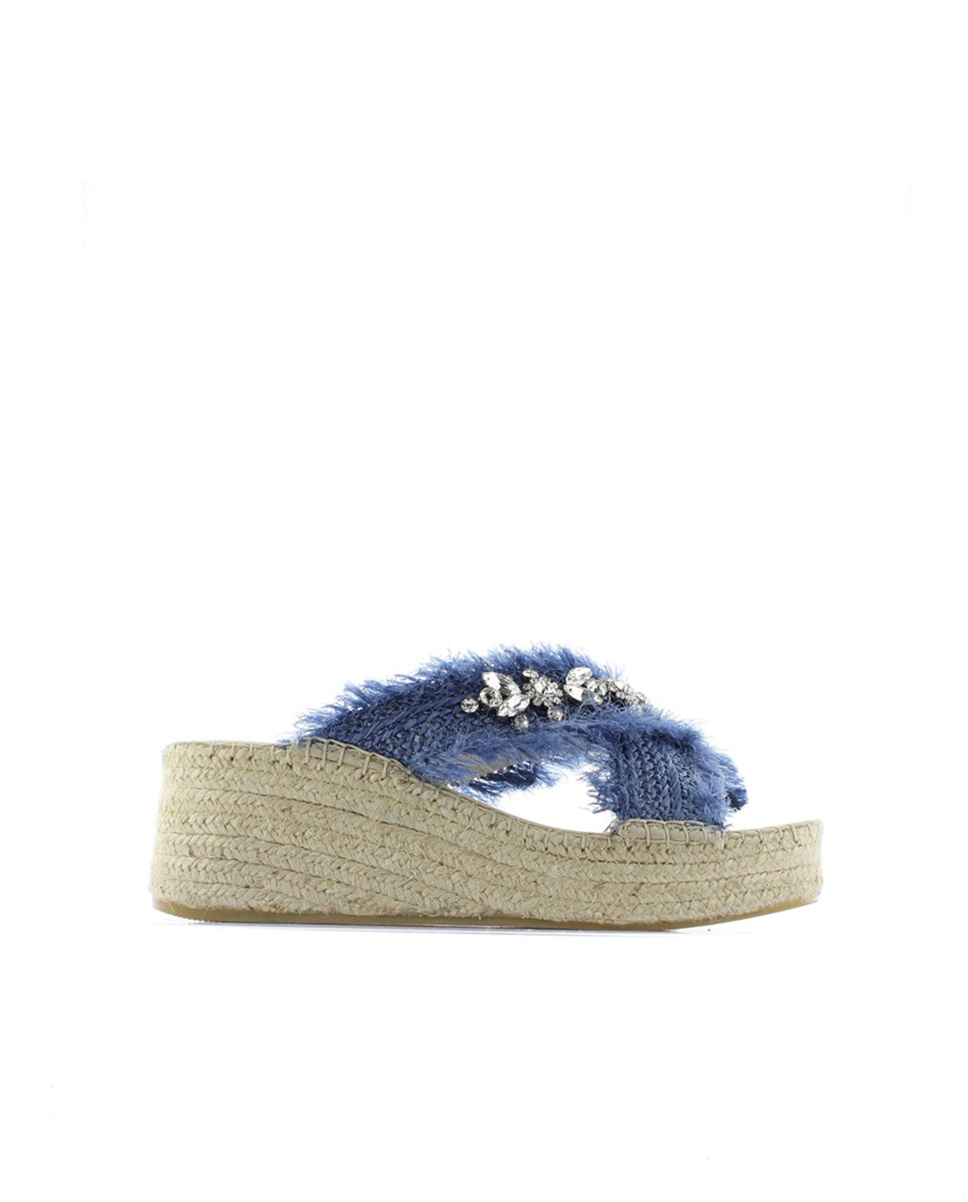 Zueco cruzado en rafia cristal jeans Vinci