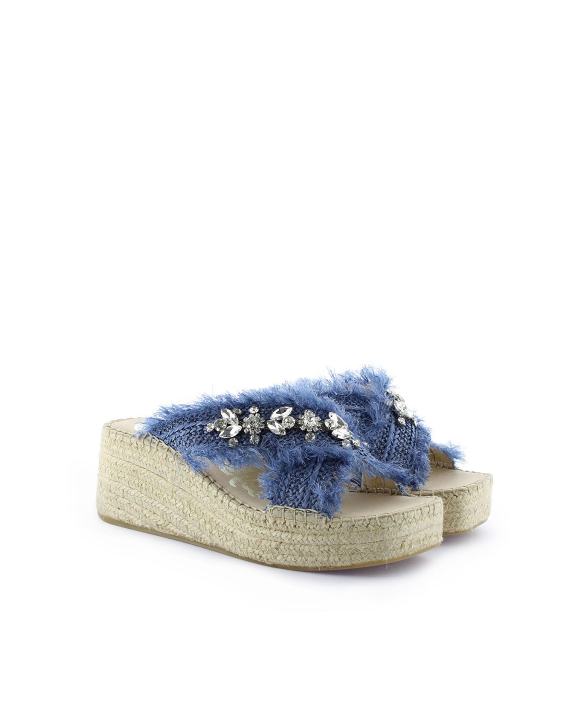 Zueco cruzado en rafia cristal jeans Vinci