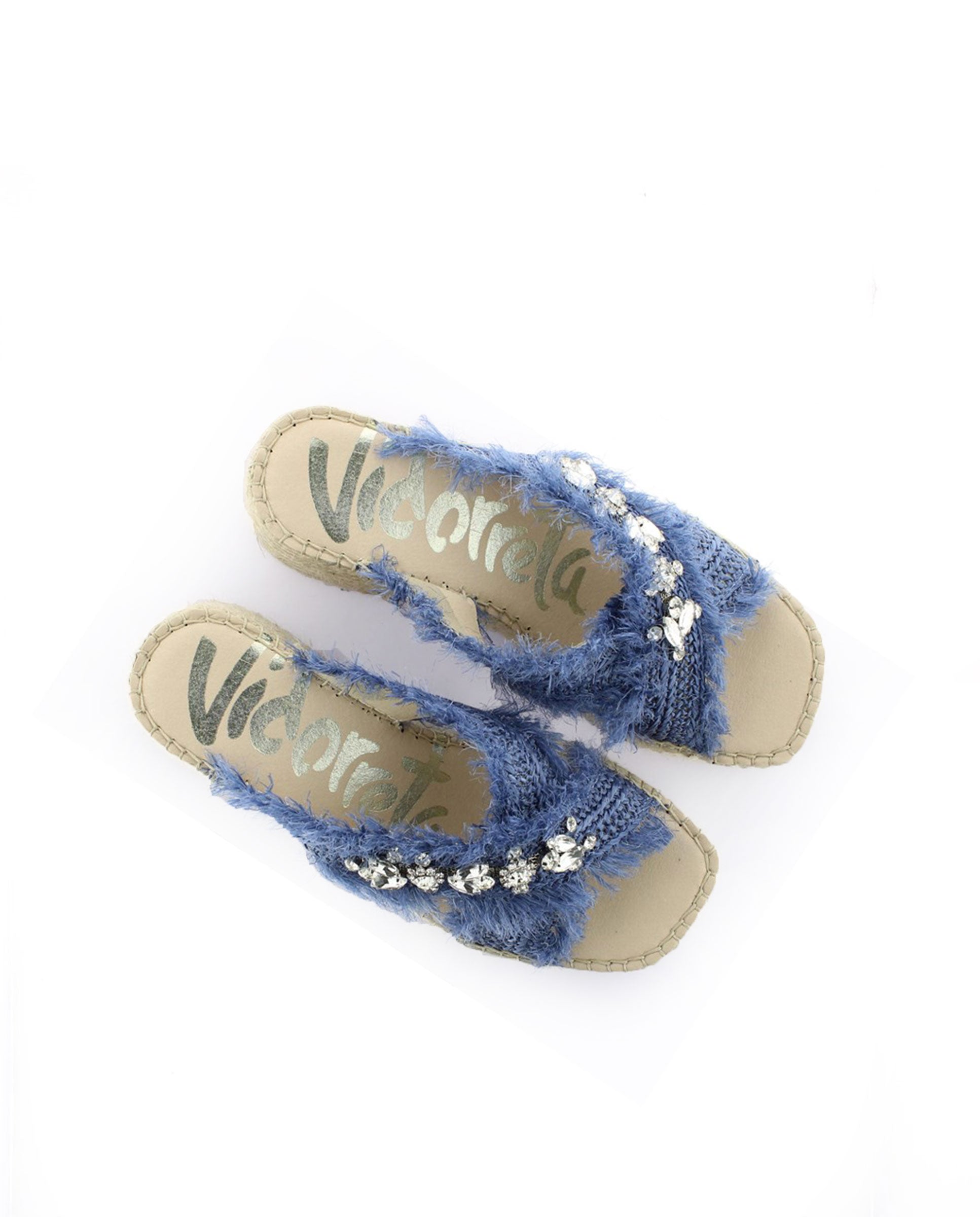 Zueco cruzado en rafia cristal jeans Vinci