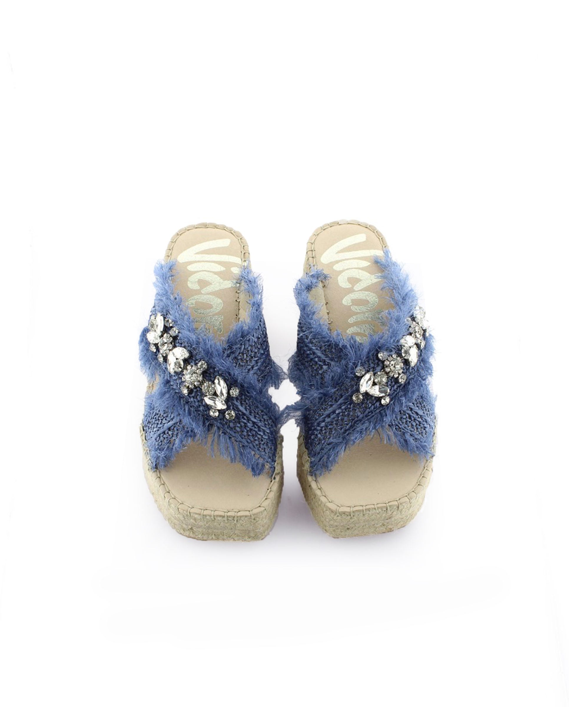 Zueco cruzado en rafia cristal jeans Vinci
