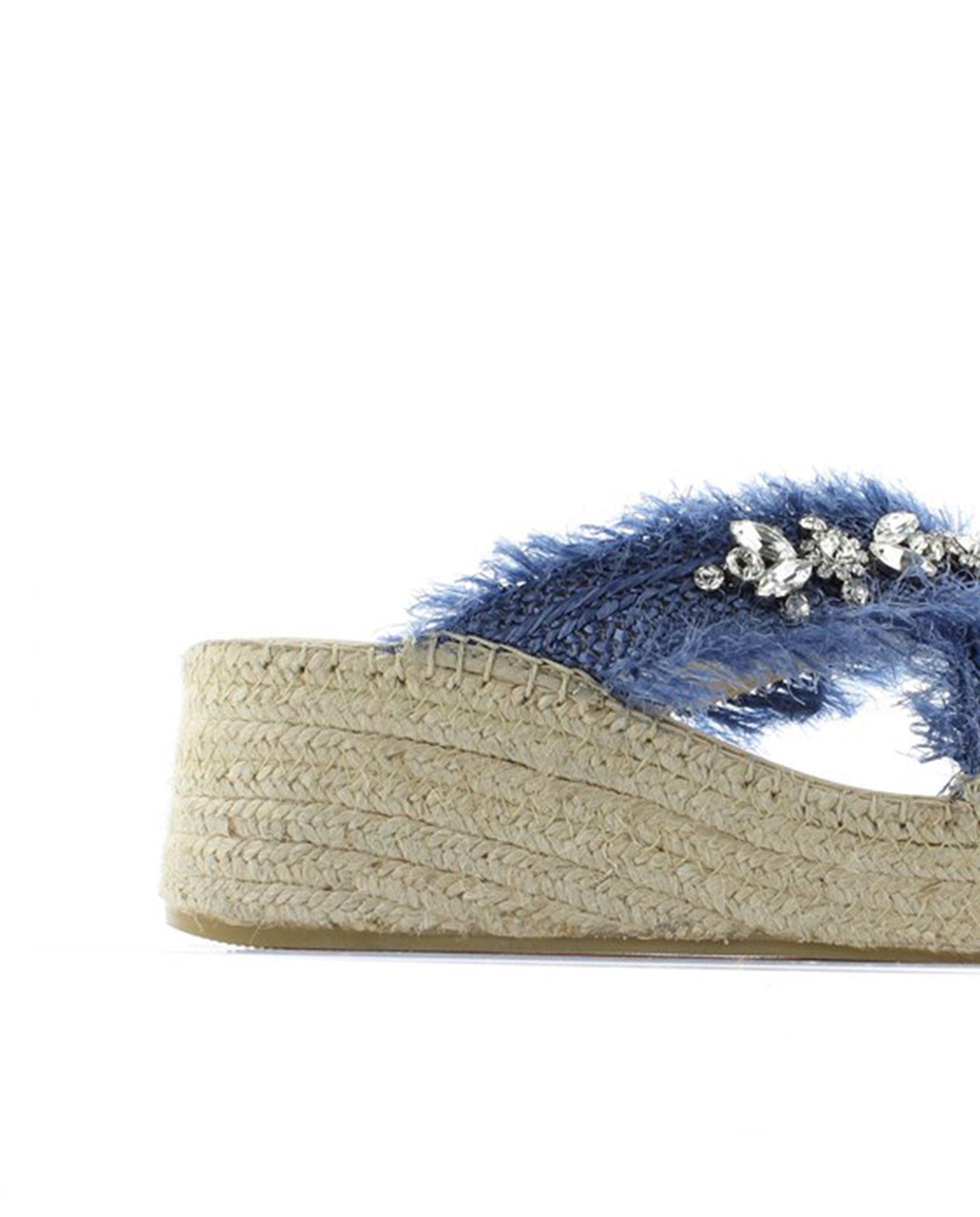 Zueco cruzado en rafia cristal jeans Vinci