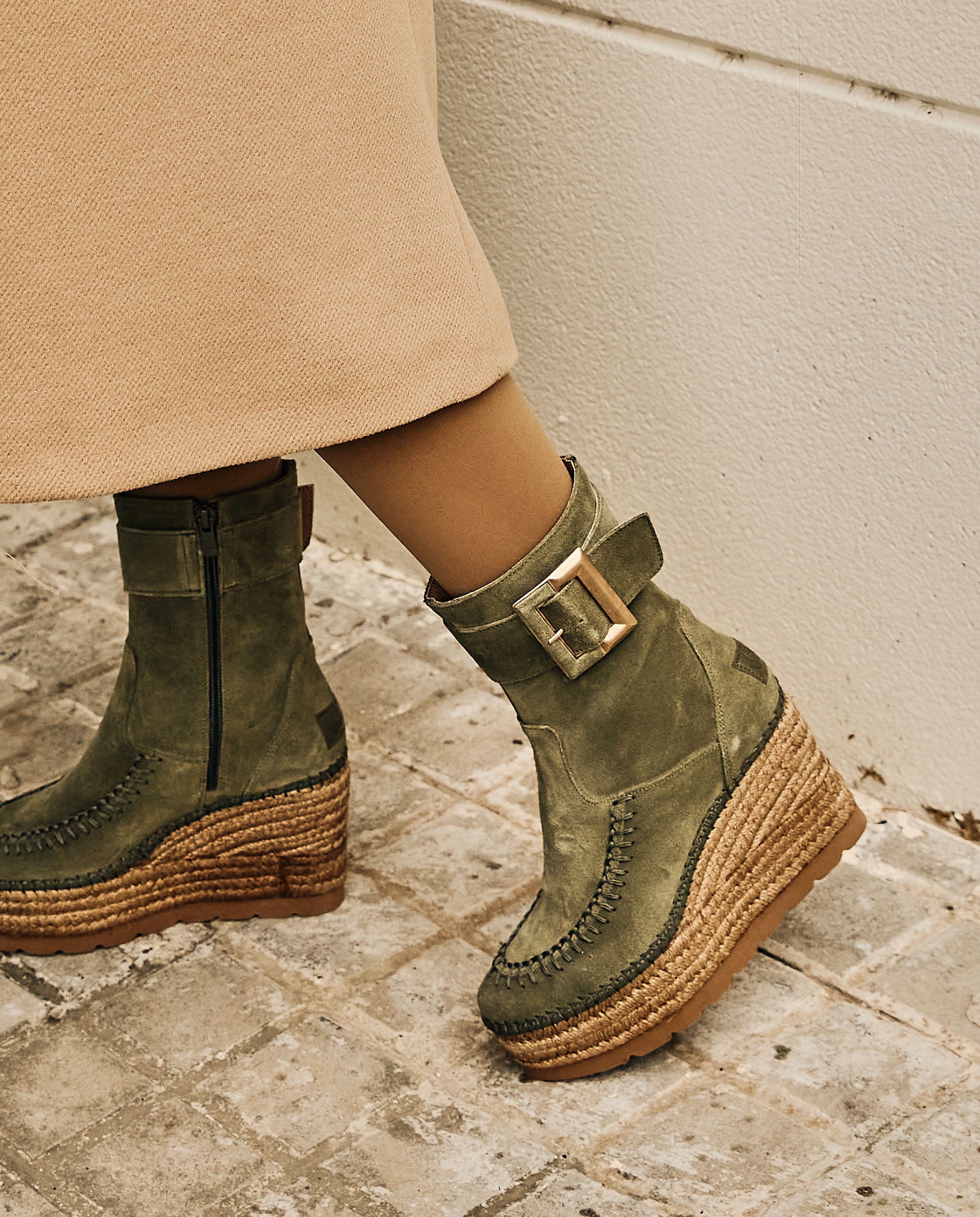 Buckle boot in khaki suede Tilo 5