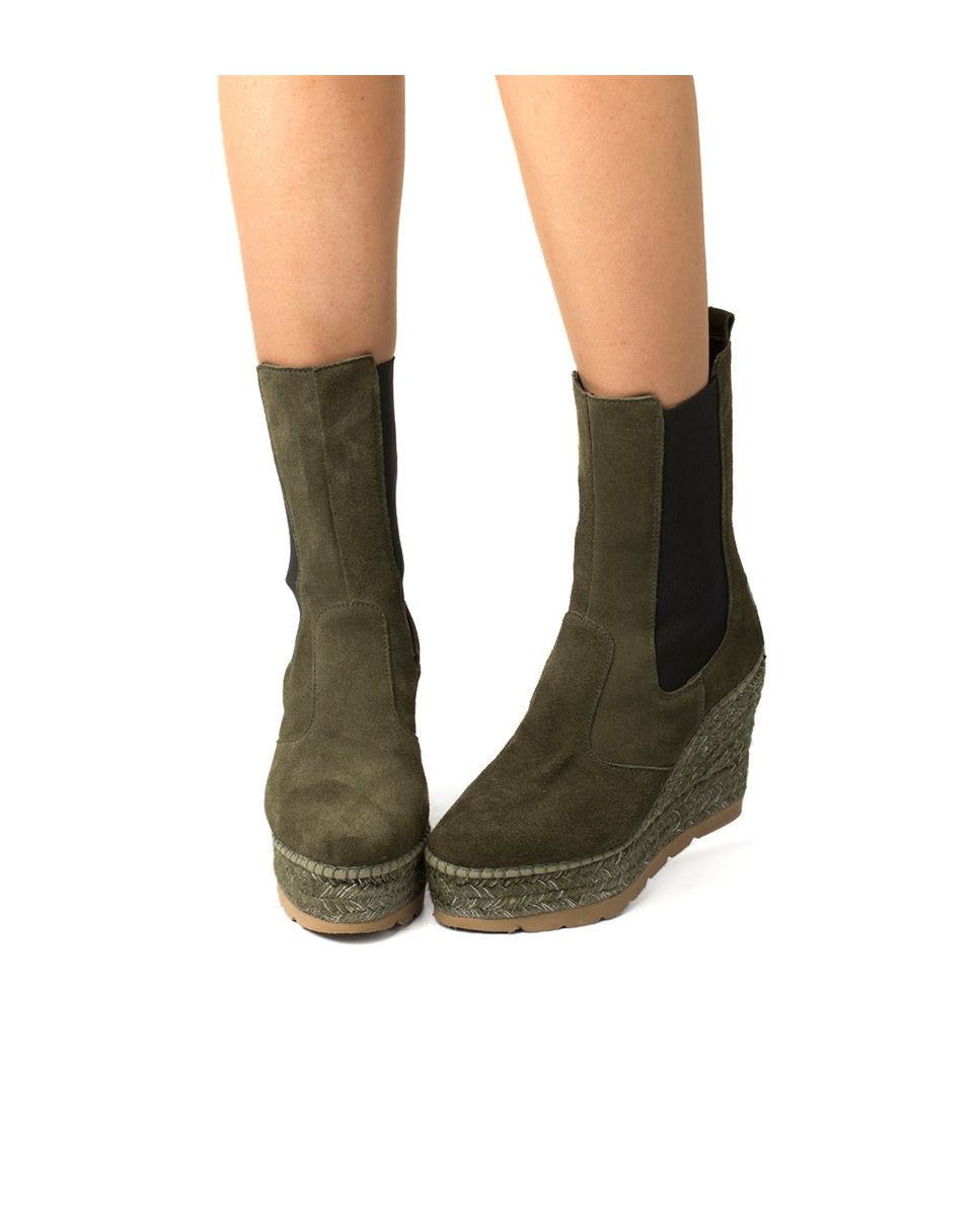 Bota alta Chelsea en serraje kaki Tilo 7
