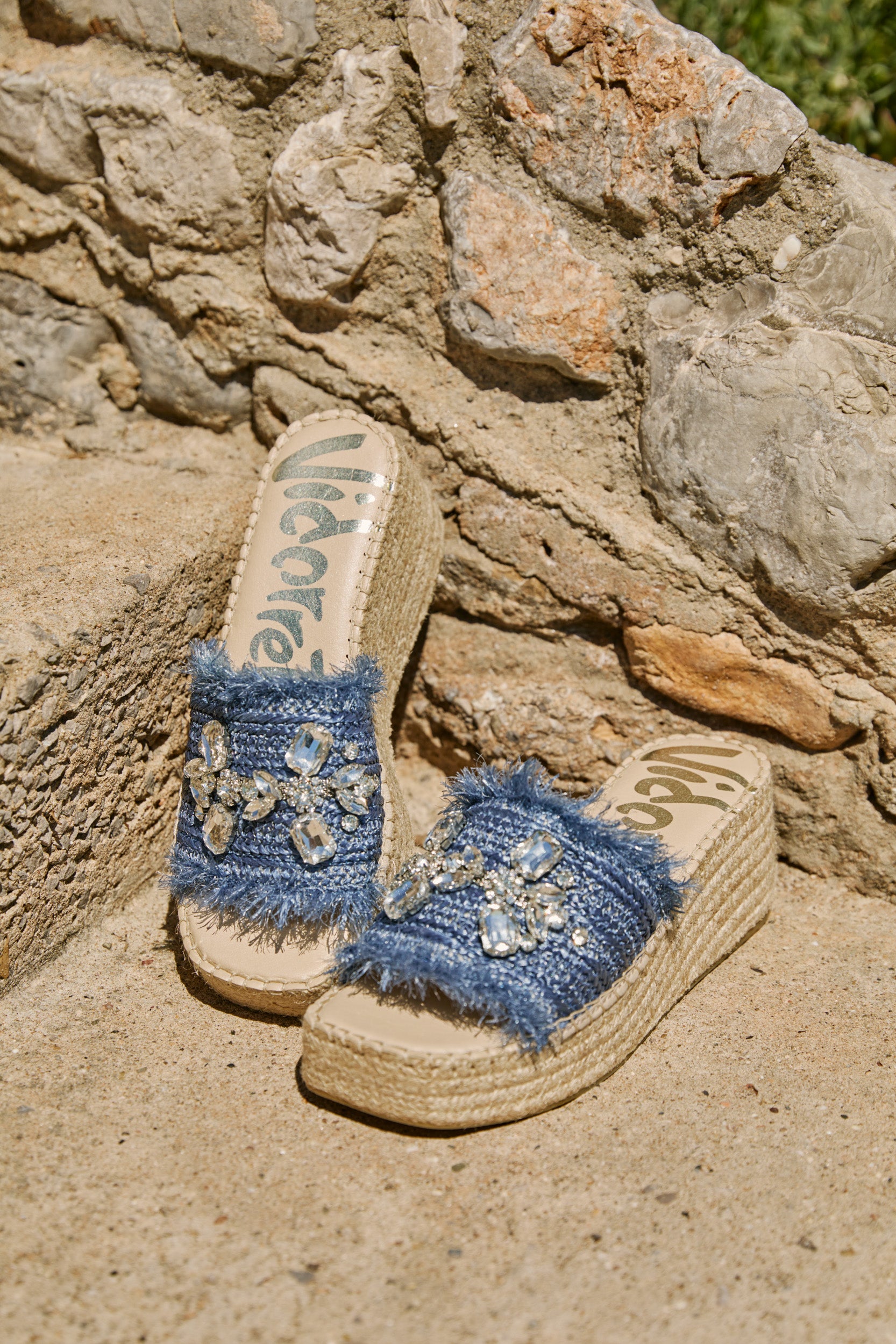 Zueco rafia cristal jeans Vinci